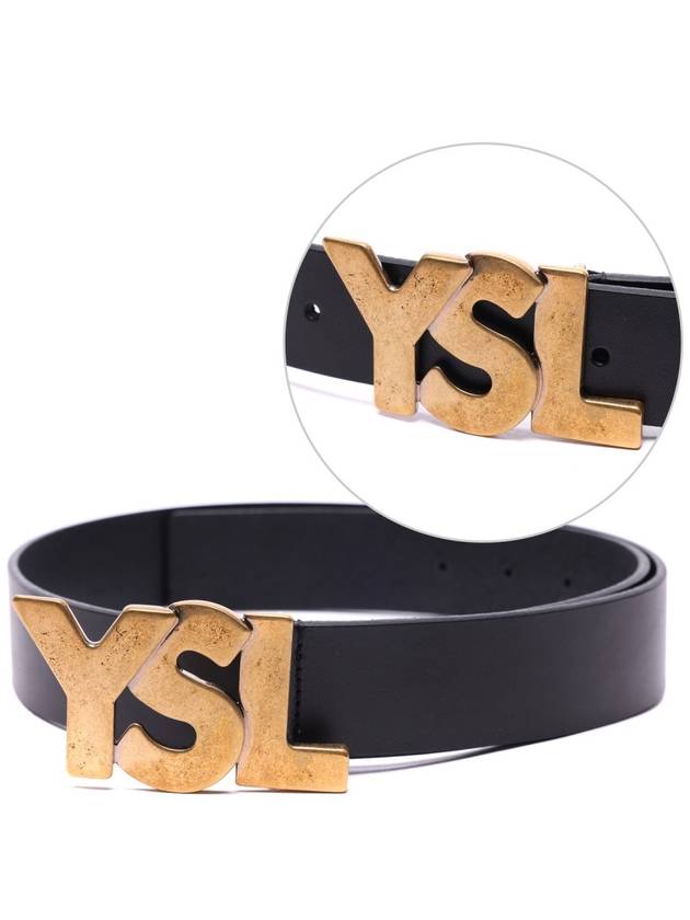 Luxury Saint Laurent Big Logo Leather Belt Black