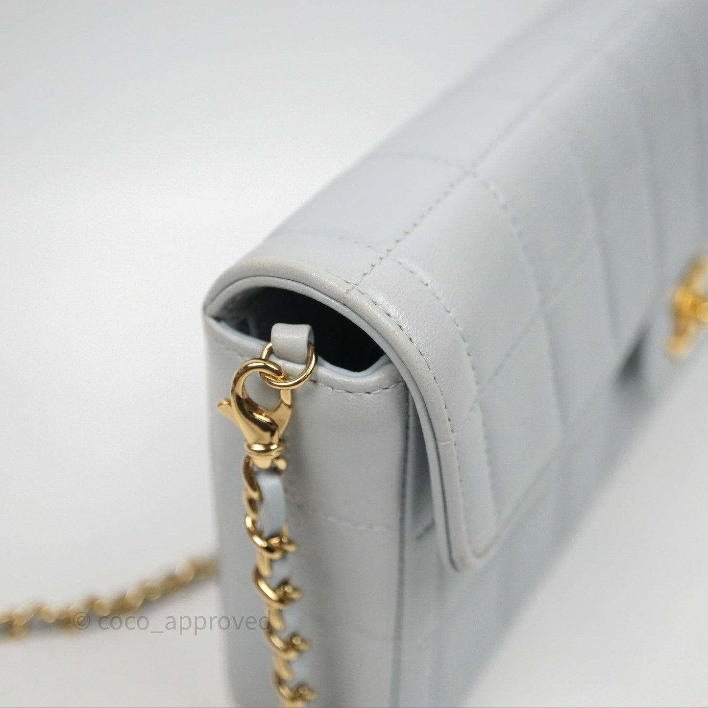 Chanel East West Chocolate Bar Flap Bag Blue Lambskin 24K Gold Hardware