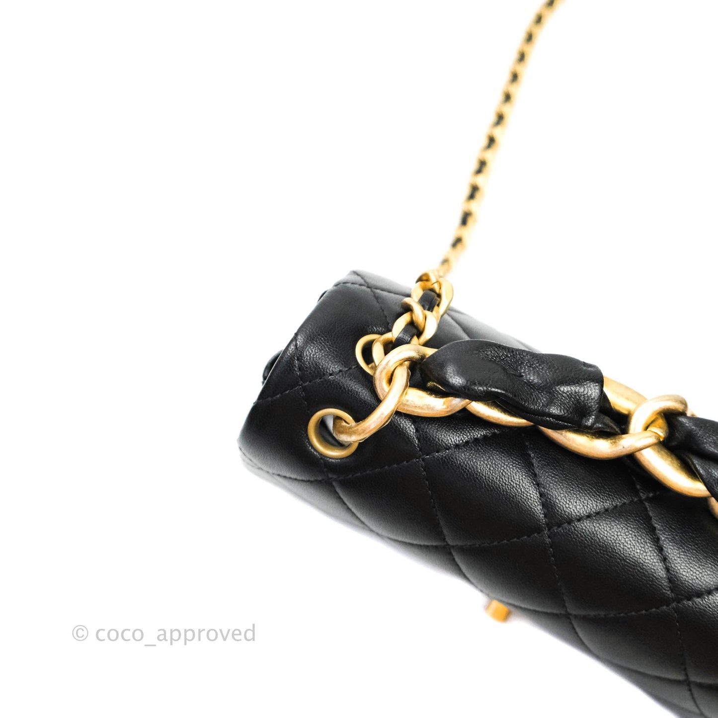 Chanel Leather Entwined Chain Bag Black Shiny Lambskin Aged Gold Hardware
