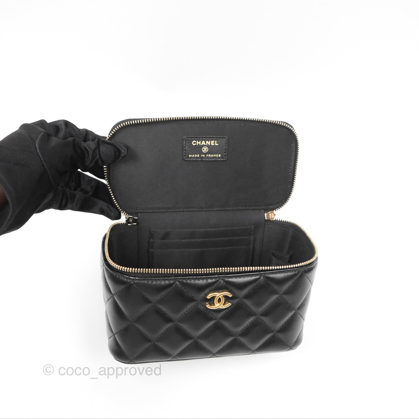 Chanel Vanity Rectangular Top Handle Black Lambskin Gold Hardware