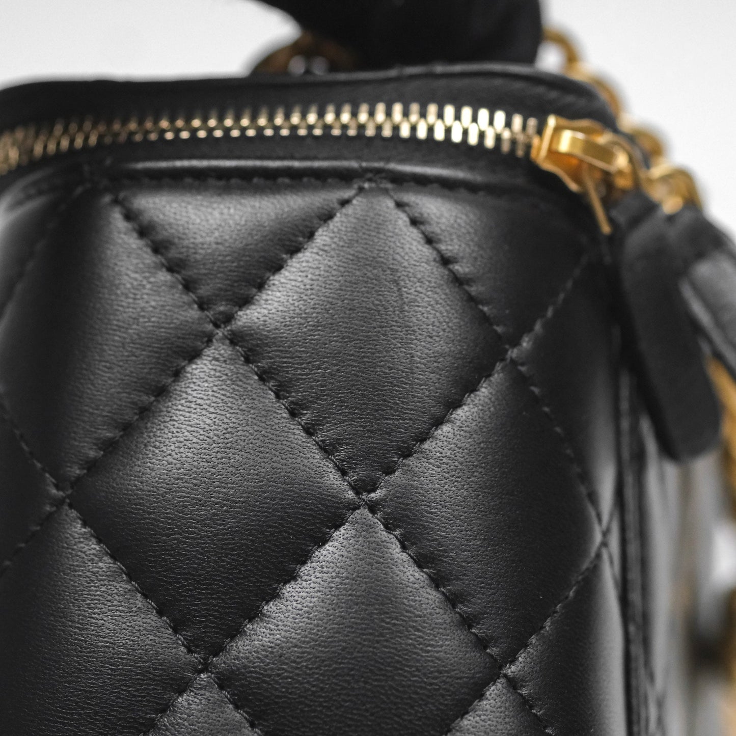 Chanel Quilted Vanity Rectangular with Camellia Adjustable Chain Black Lambskin 23S