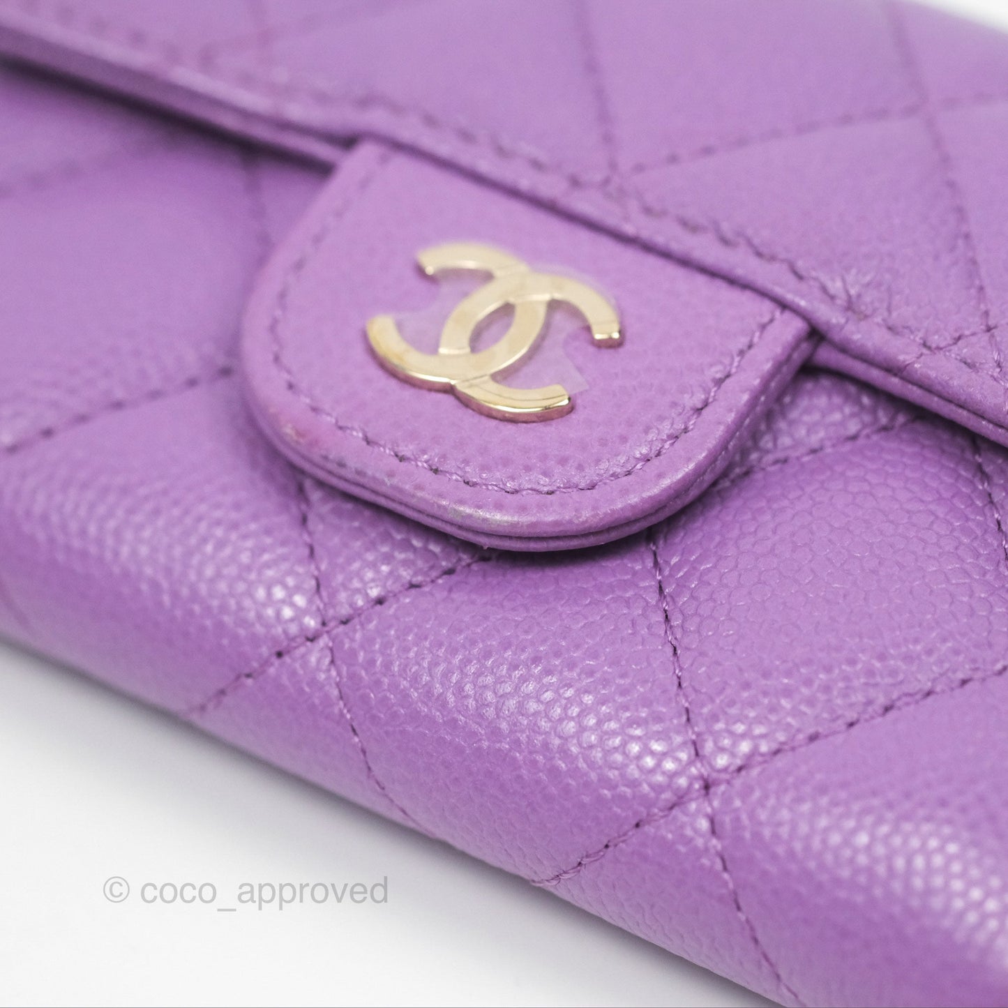 Chanel Classic Quilted Flap Card Holder Purple Caviar Gold Hardware