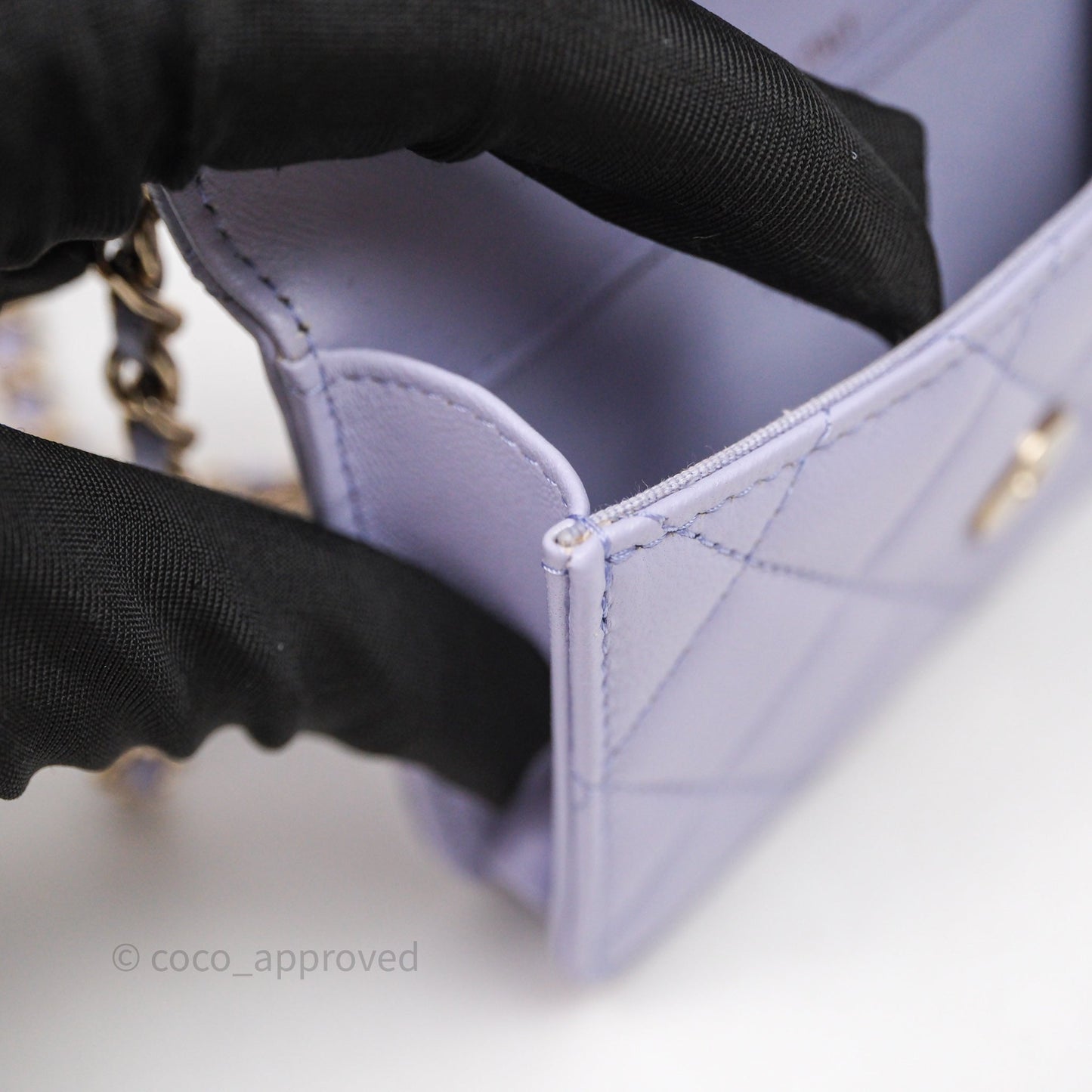 Chanel Mini Handle Flap Coin Purse With Chain Lilac Lambskin Gold Hardware