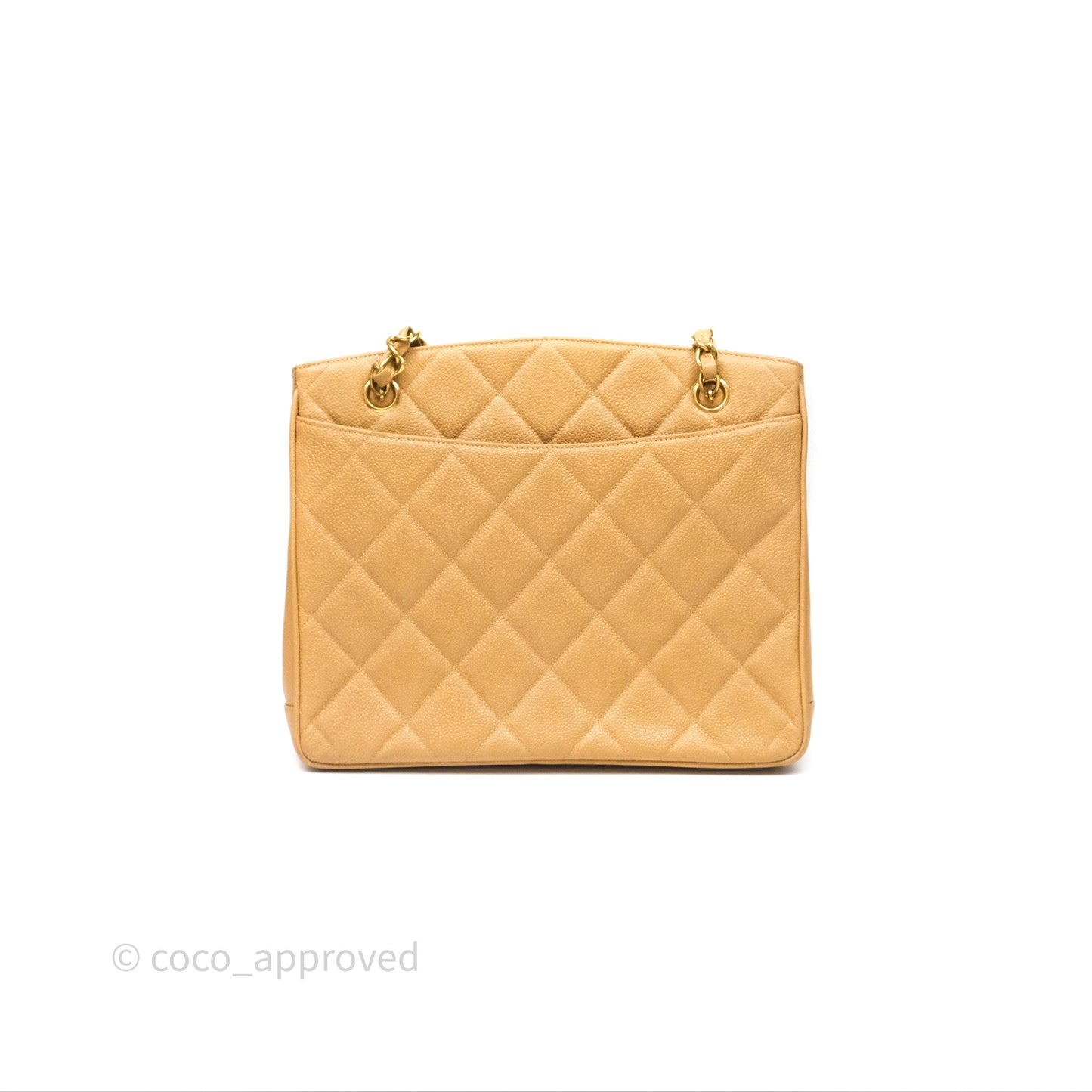Chanel Vintage CC Quilted Tote Dark Beige Caviar 24K Gold Hardware