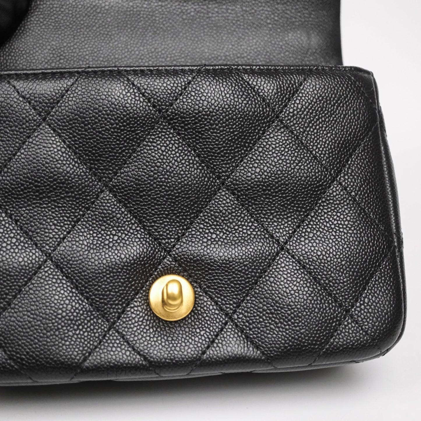 Chanel Mini Flap Bag Heart Adjustable Chain Black Caviar Aged Gold Hardware