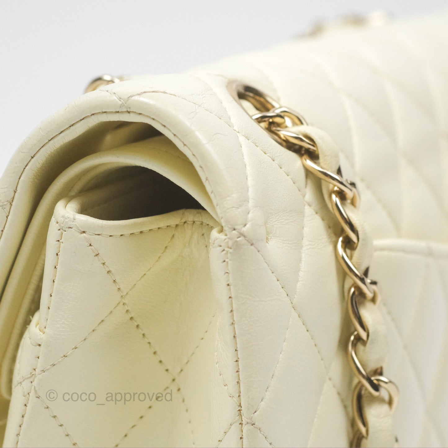 Chanel Medium Classic Flap Quilted Pale Yellow Lambskin Gold Hardware