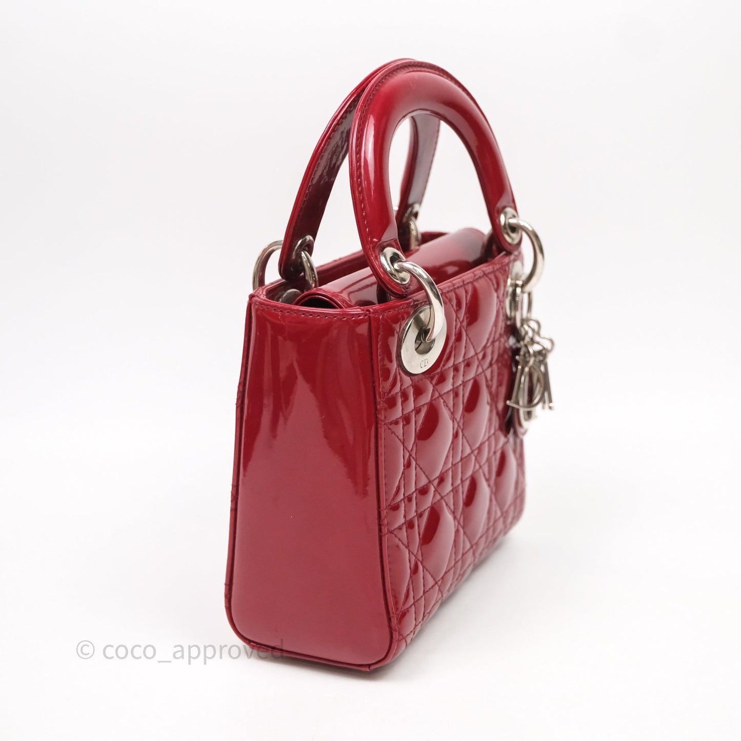 Christian Dior Mini Lady Dior Red Patent Cannage Silver Hardware