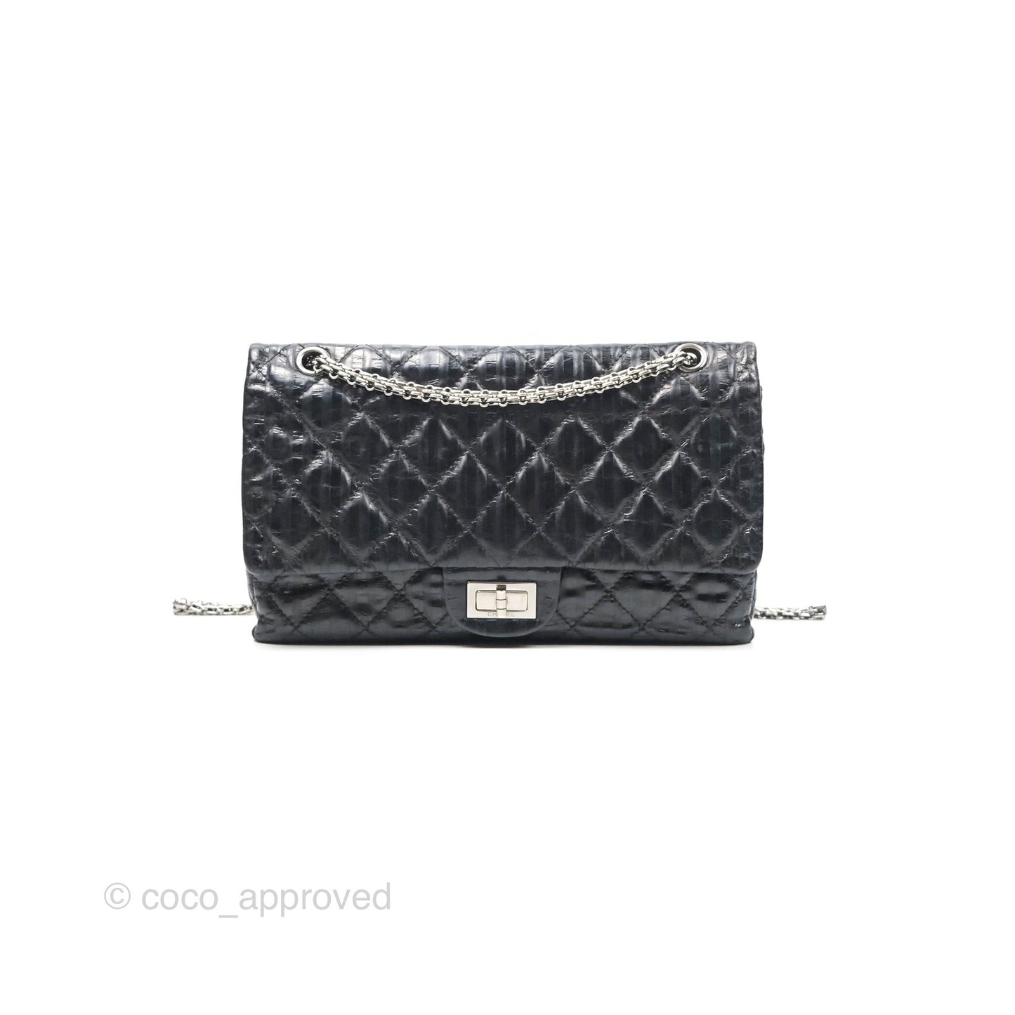 Chanel Reissue 227 Flap Quilted Calfskin Black Striped Dark Silver Hardware