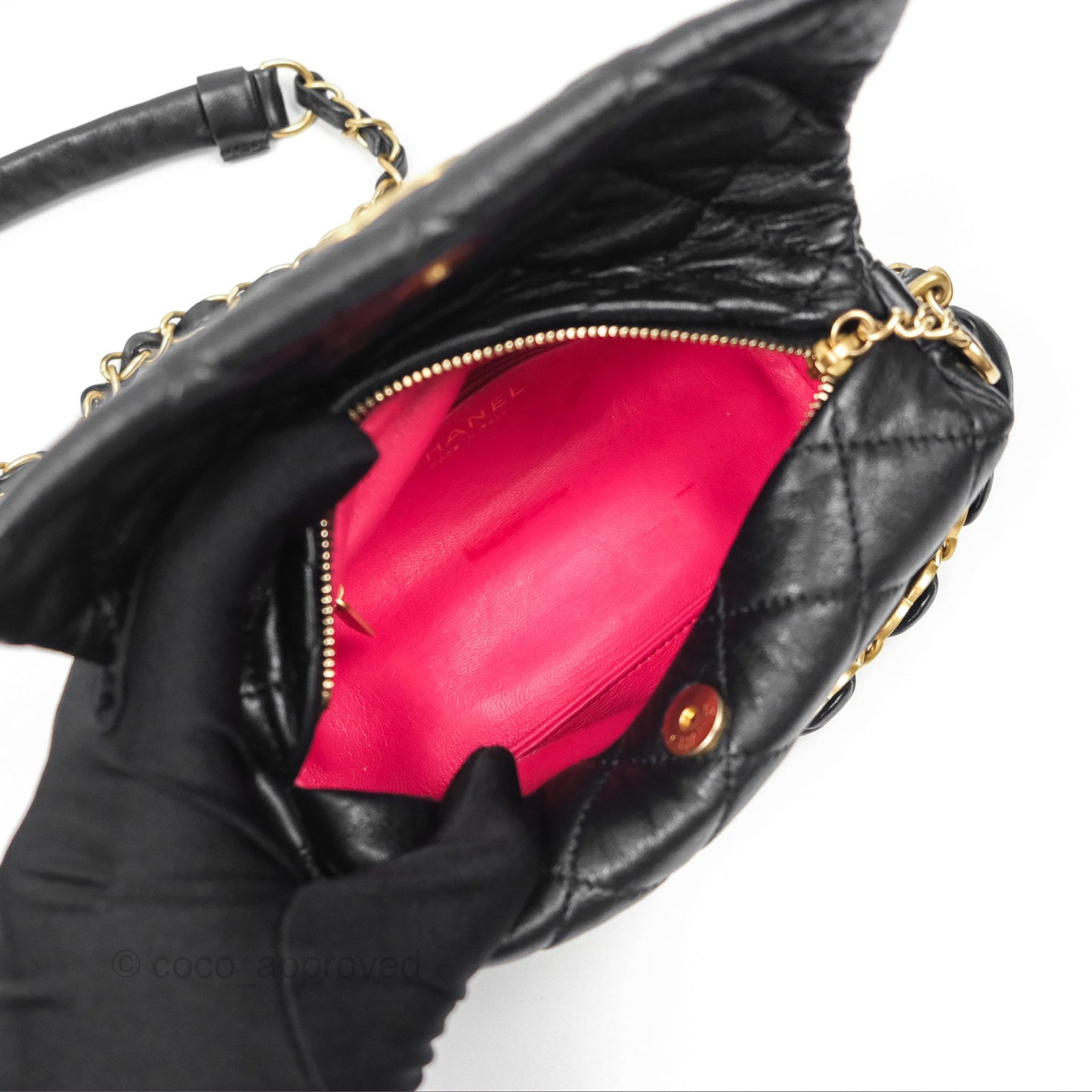 Chanel Small Hobo Bag Crumpled Black Lambskin Aged Gold Hardware 21S