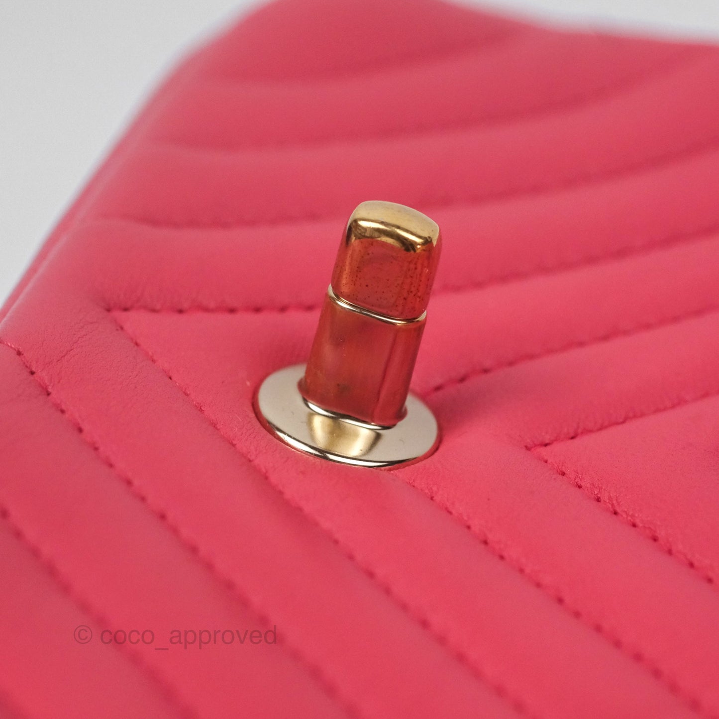 Chanel Mini Square Flap Chevron Dark Pink Lambskin Gold Hardware