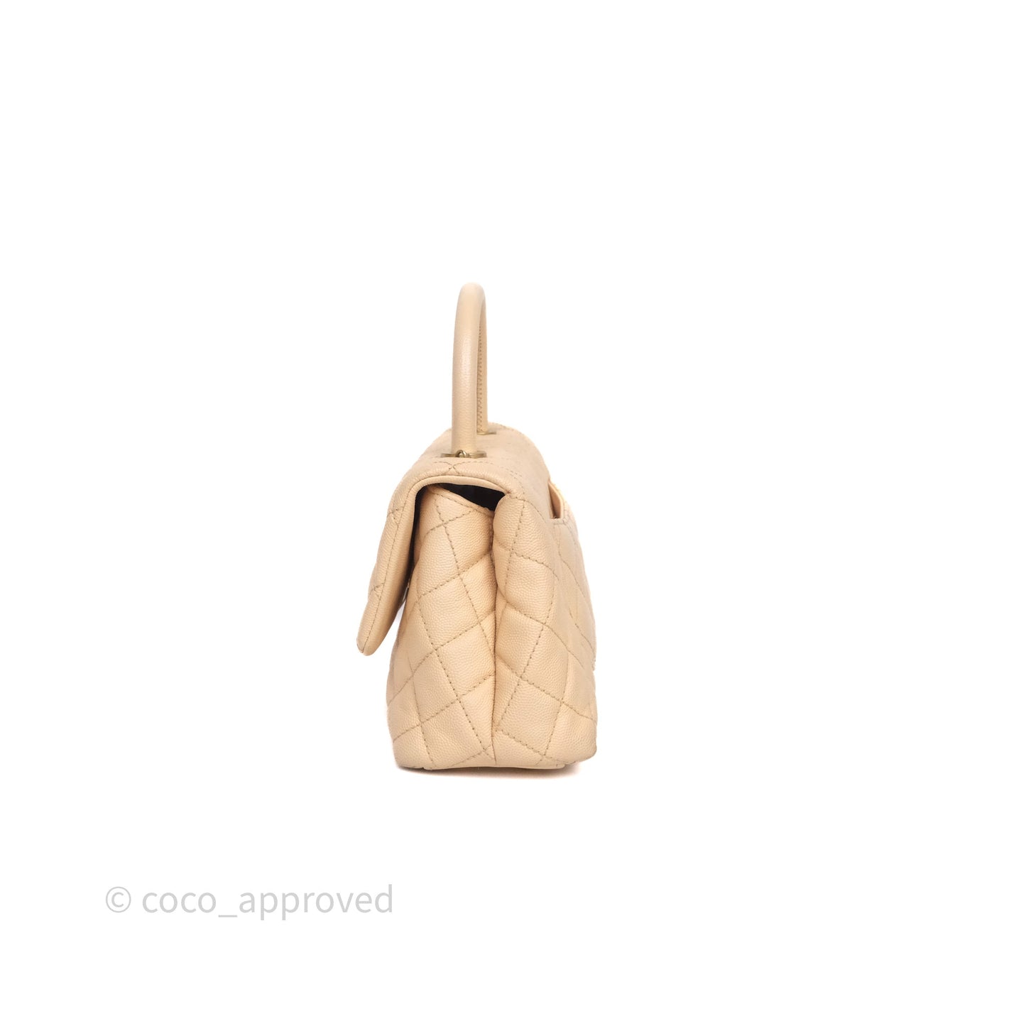 Chanel Small Coco Handle Quilted Beige Caviar Aged Gold Hardware