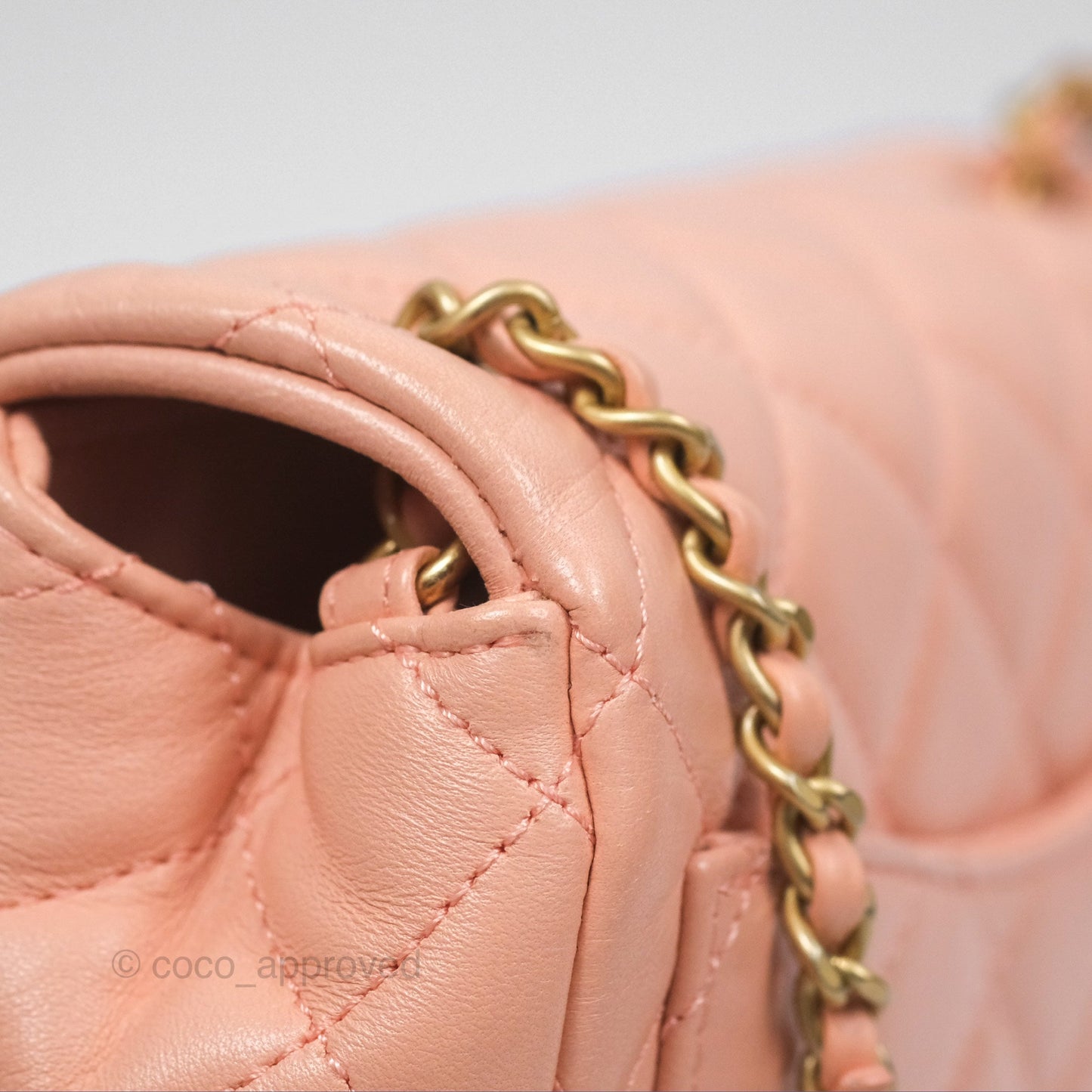 Chanel Pearl Crush Mini Square Quilted Peach Beige Lambskin Aged Gold Hardware