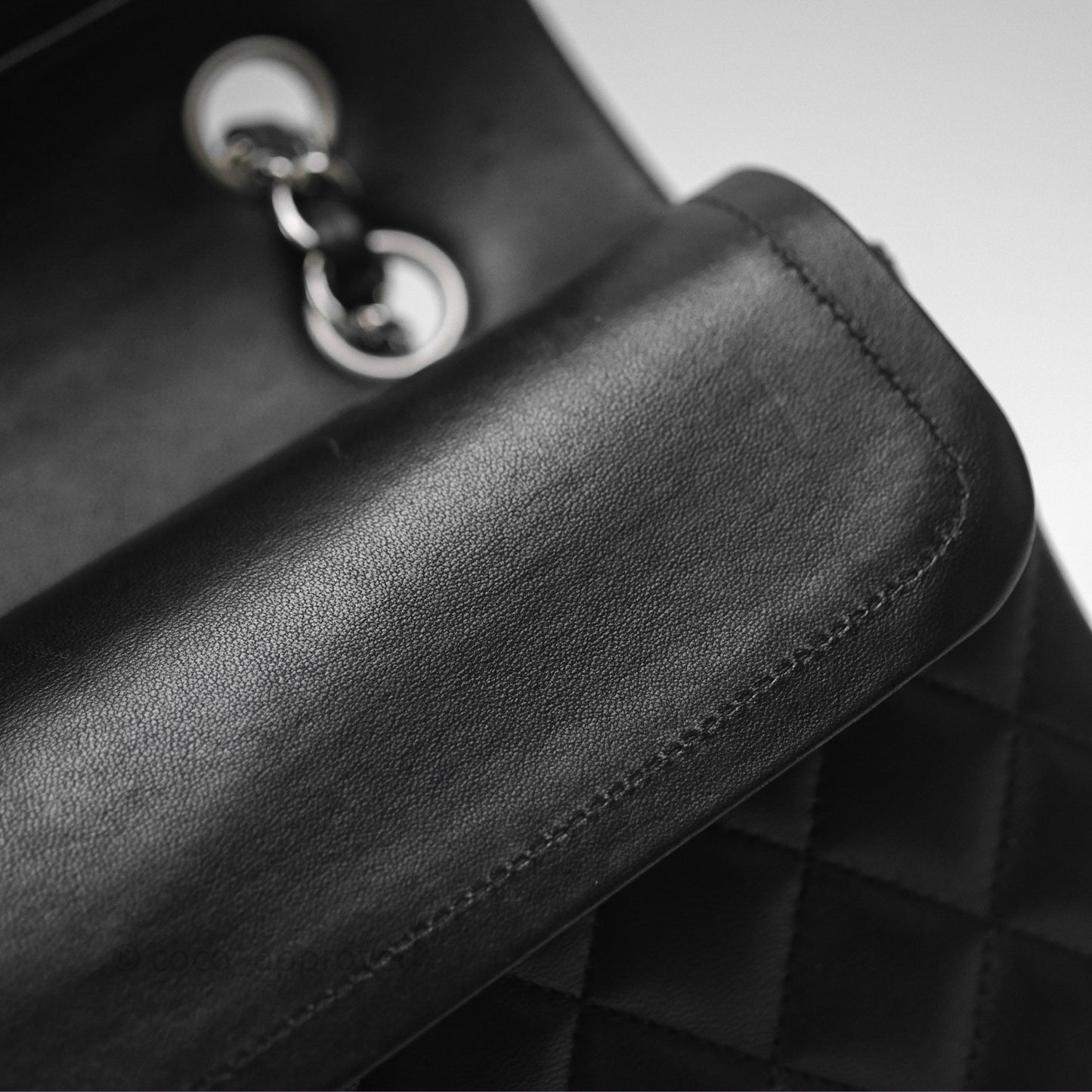 Chanel Classic M/L Medium Flap Quilted Black Lambskin Silver Hardware