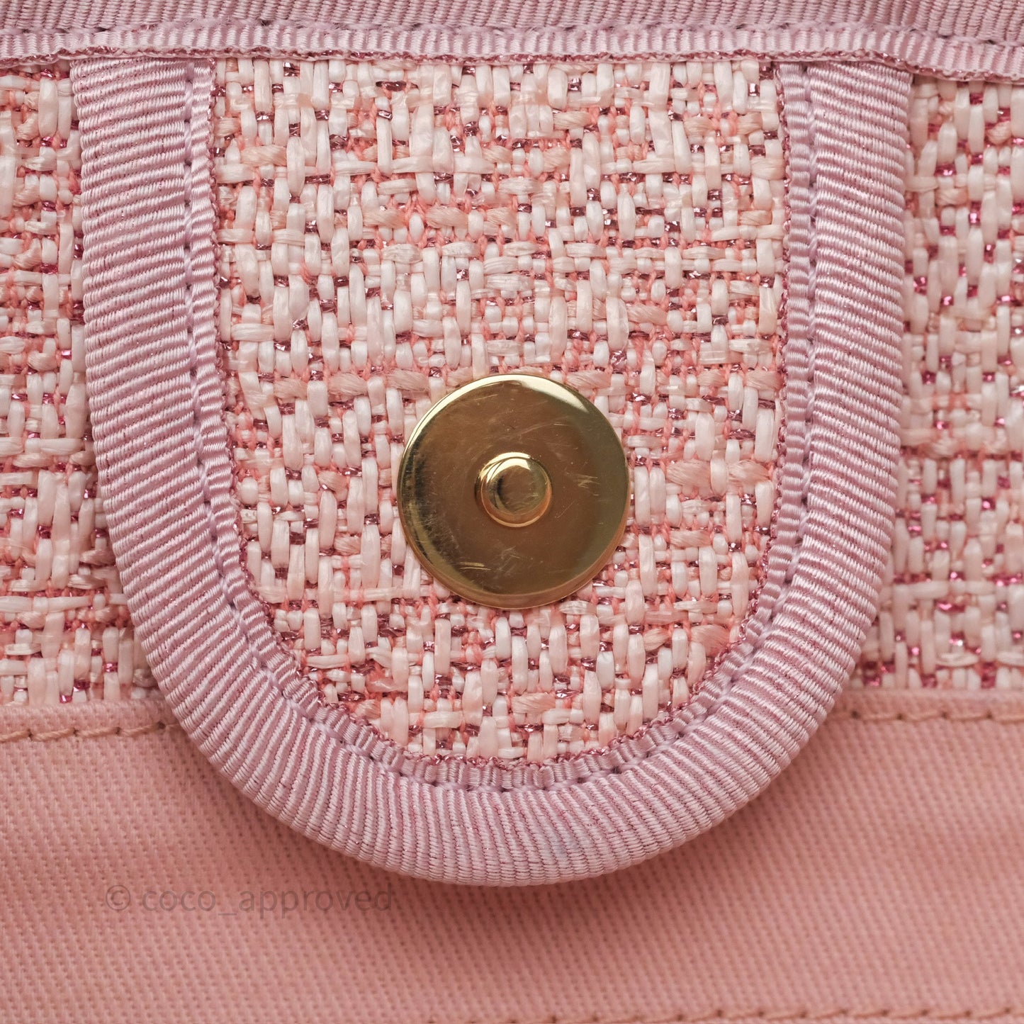 Chanel Medium Deauville Pink Glitter Raffia Gold Hardware