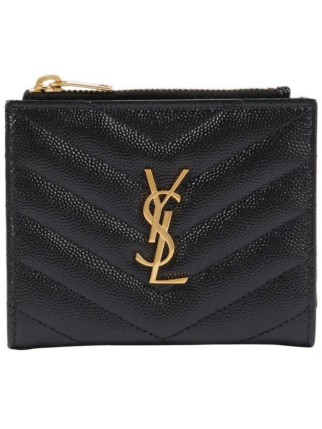 Luxury Saint Laurent Cassandre Matelasse Grain De Poudre Embossed Leather Half Wallet Black