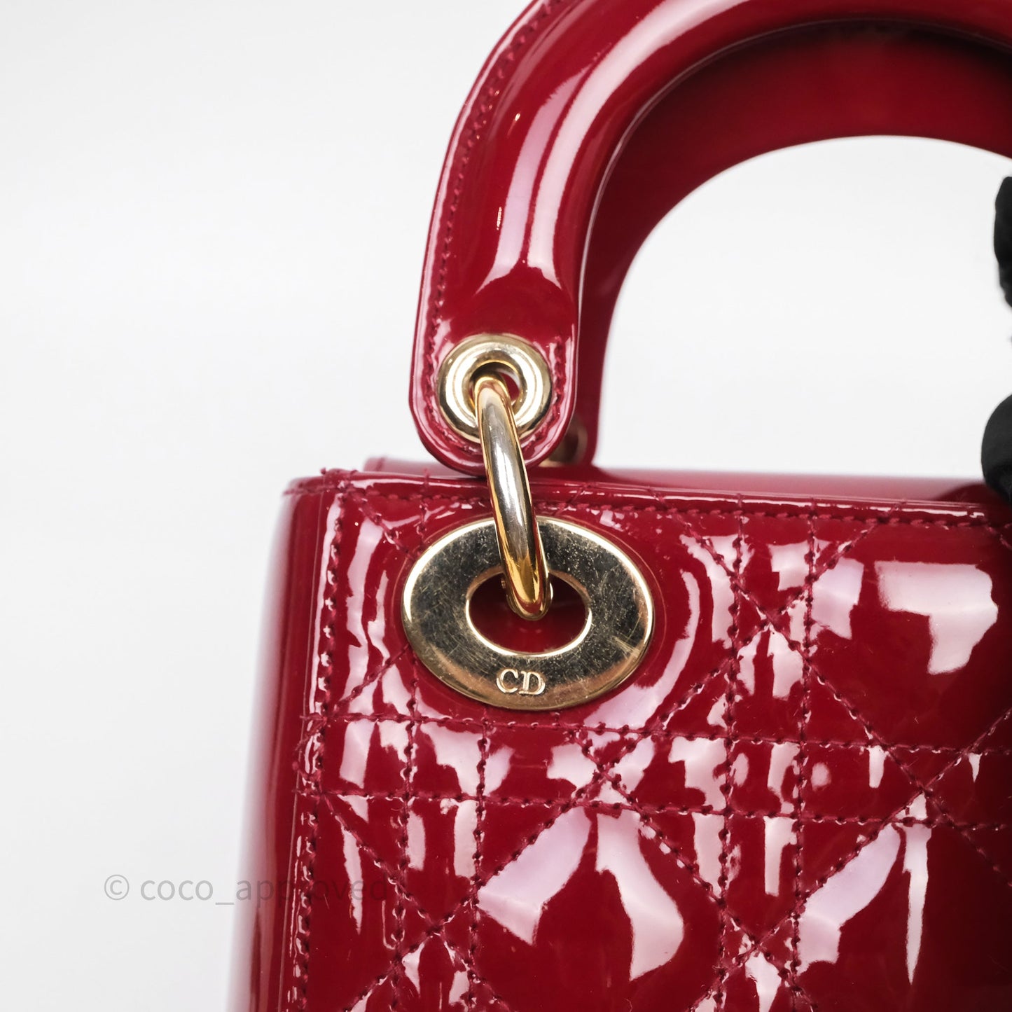 Christian Dior Mini Lady Dior Bag Red Patent Gold Hardware