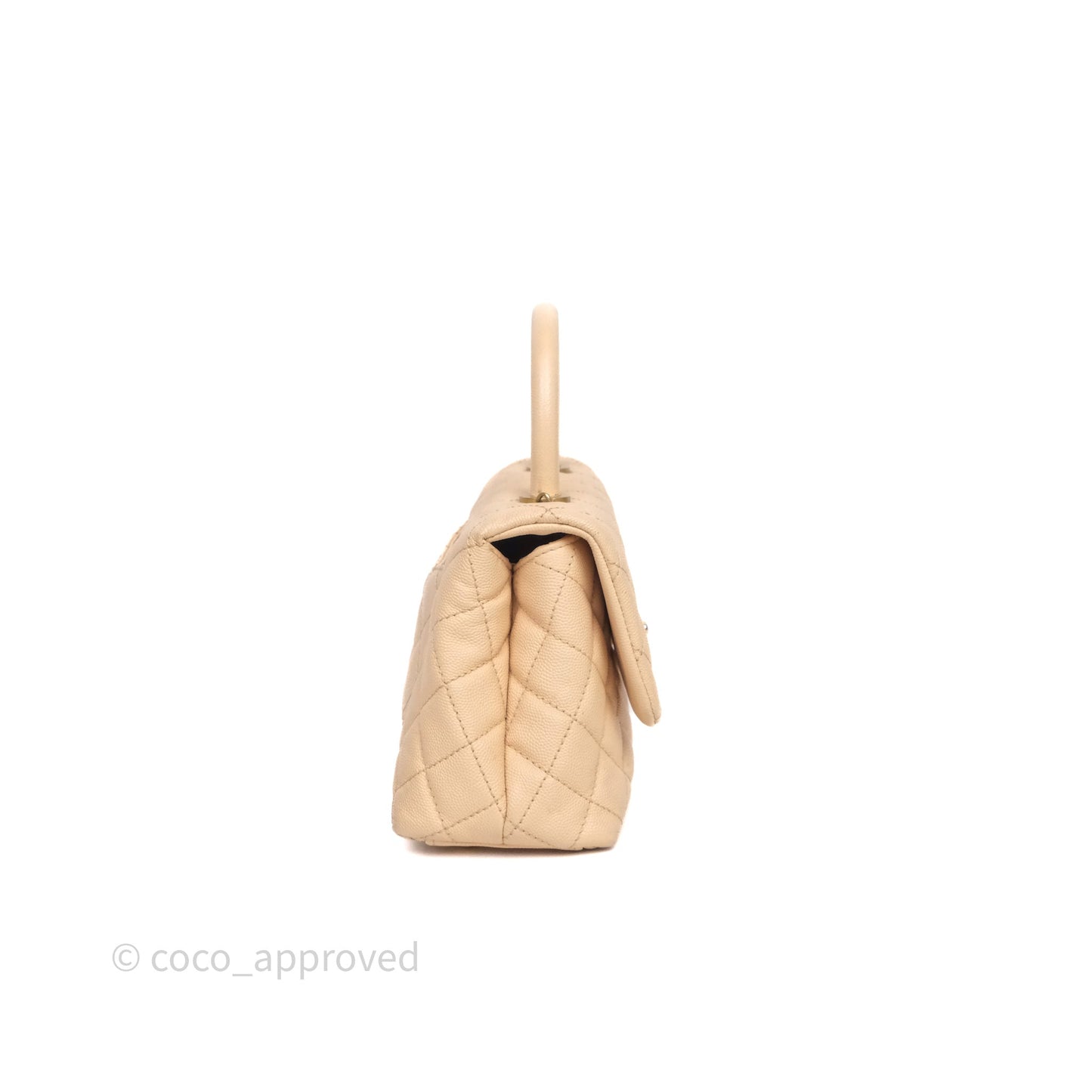 Chanel Small Coco Handle Quilted Beige Caviar Aged Gold Hardware