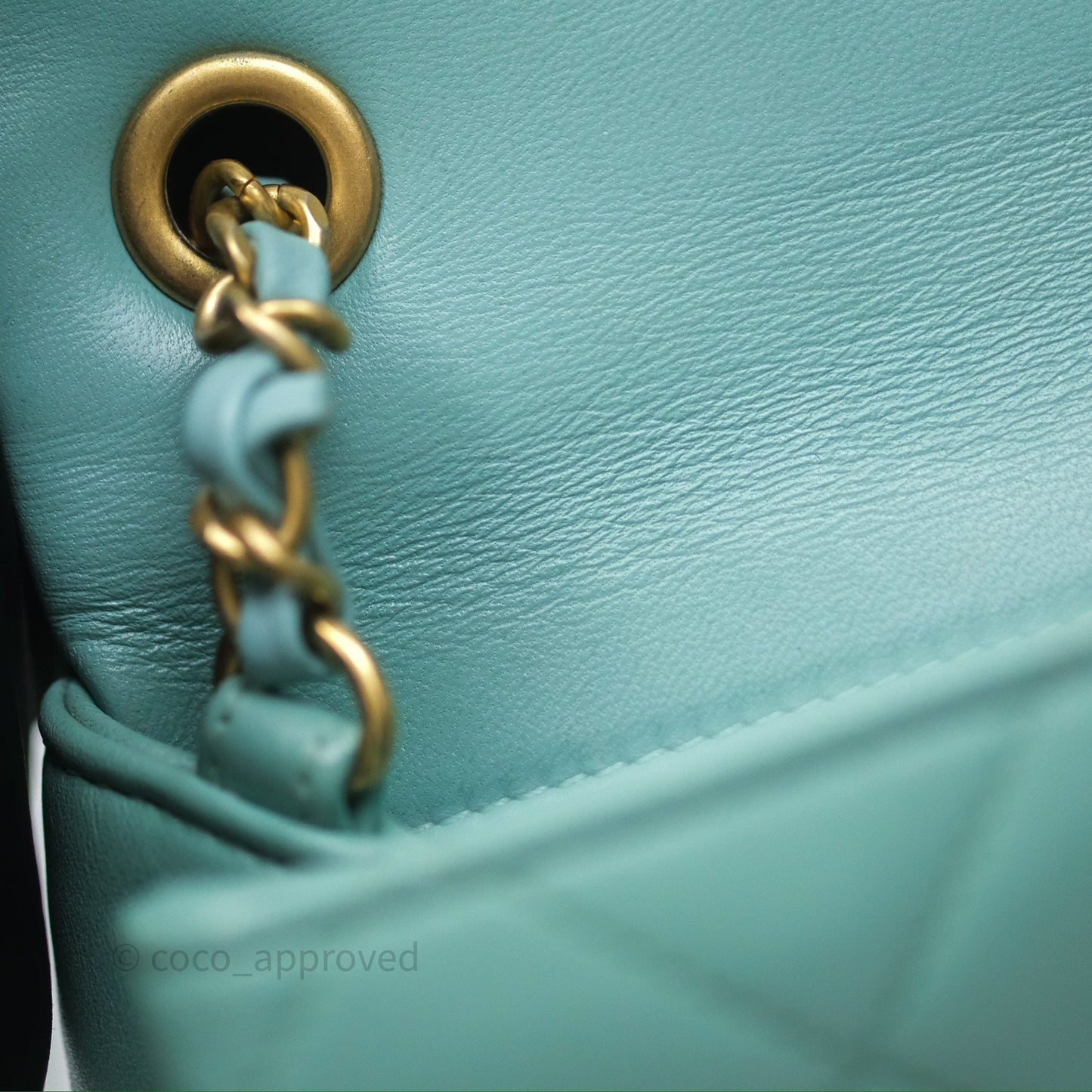Chanel Quilted Small Circular Handle Bag Mint Green Aged Gold Hardware
