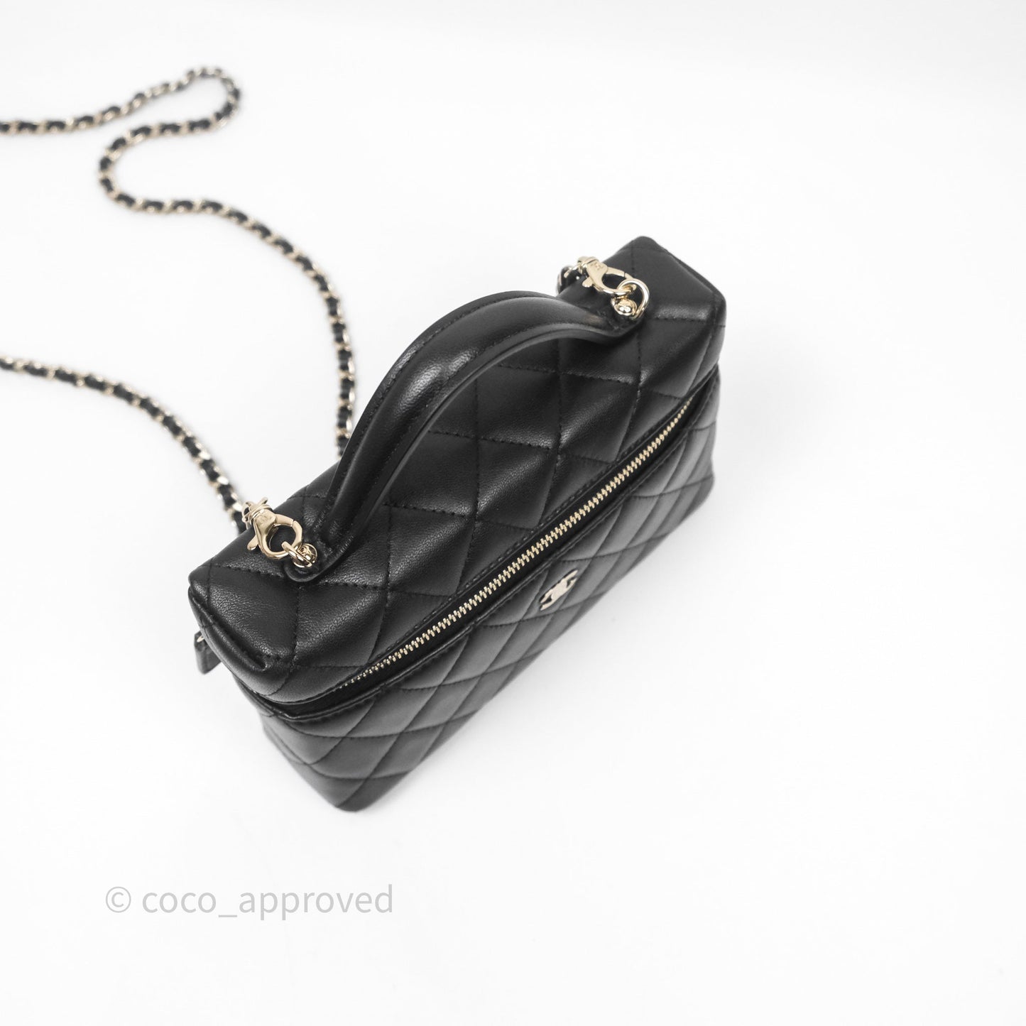 Chanel Top Handle Long Vanity with Chain Black Lambskin Gold Hardware