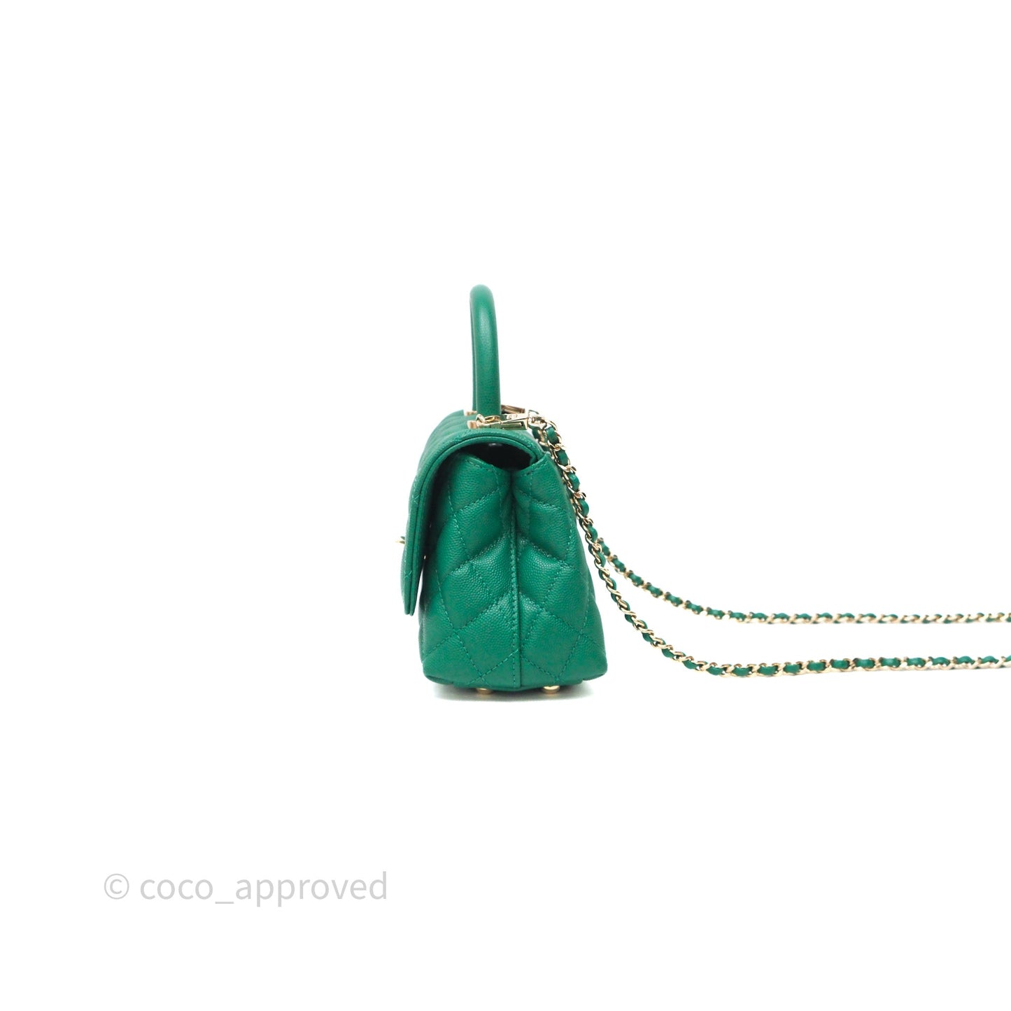 Chanel Mini Coco Handle Quilted Green Caviar Gold Hardware