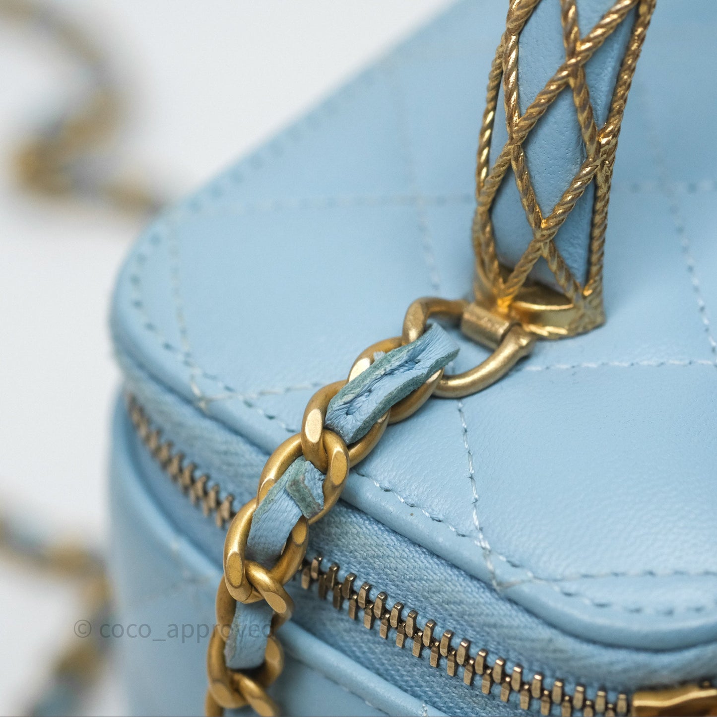 Chanel Vanity Rectangular Top Handle Blue Lambskin Gold Hardware