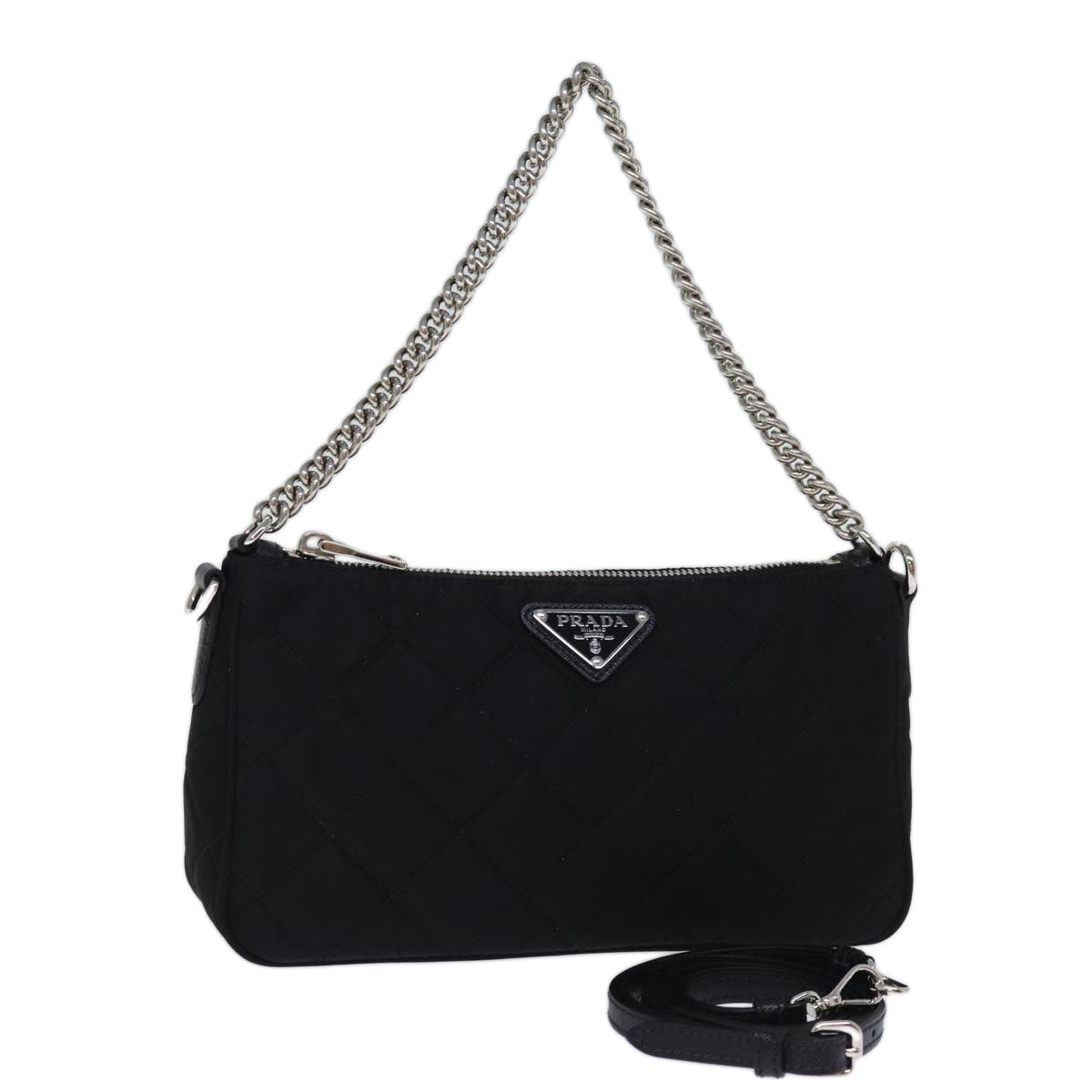 Luxury PradaChain Shoulder Bag Nylon 2way Black 73993A
