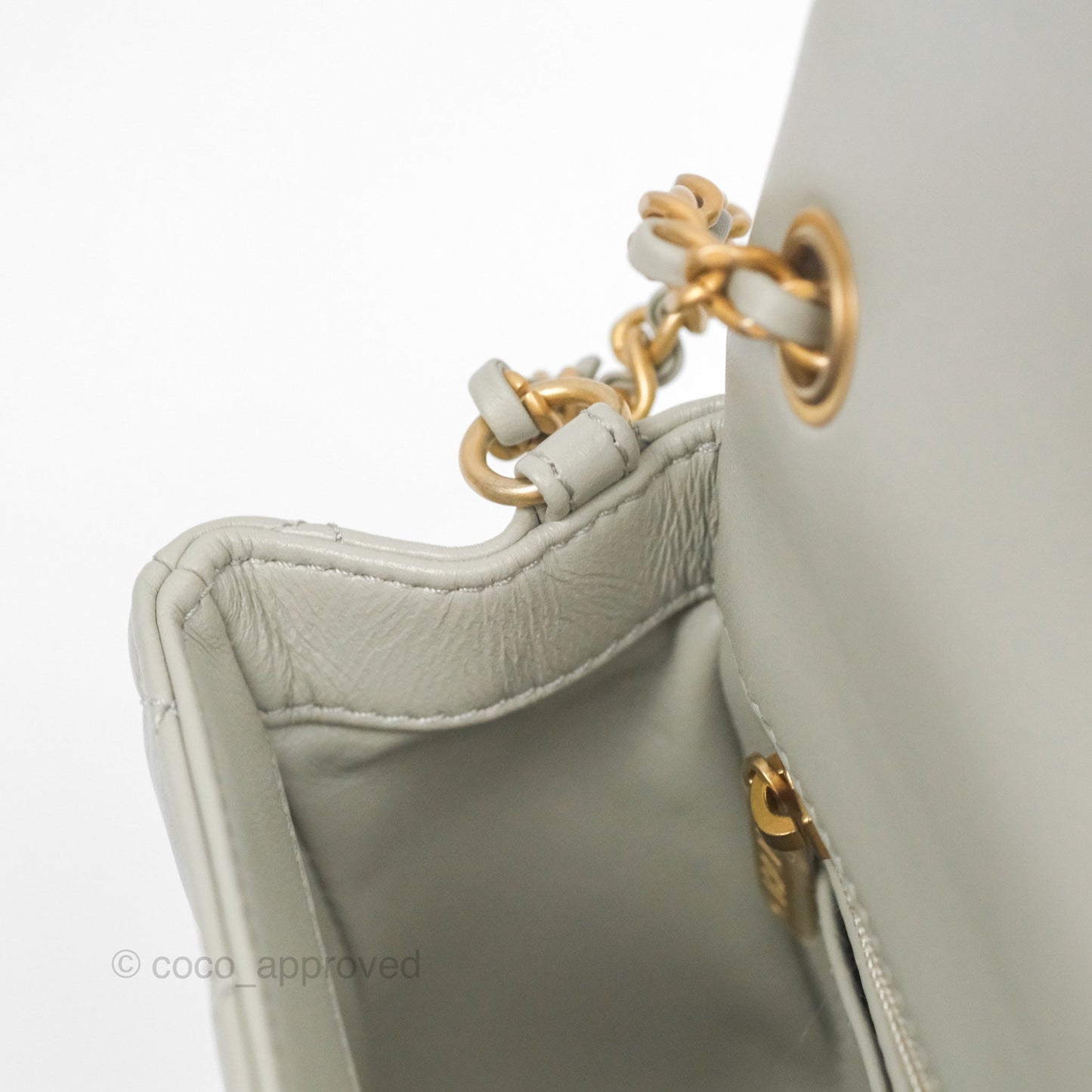 Chanel Pearl Crush Mini Rectangular Grey Lambskin Aged Gold Hardware