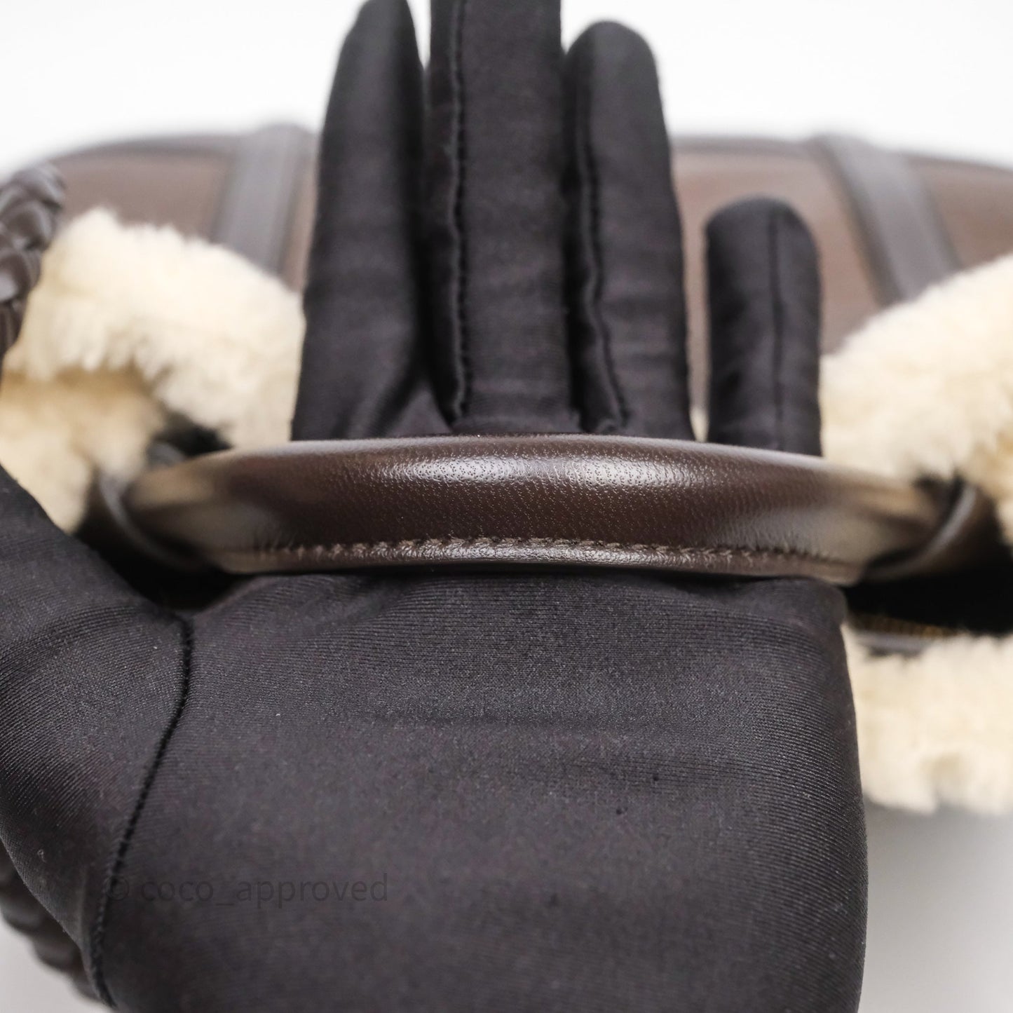 Bottega Veneta Shearling Aviator Small Andiamo Bag Brown