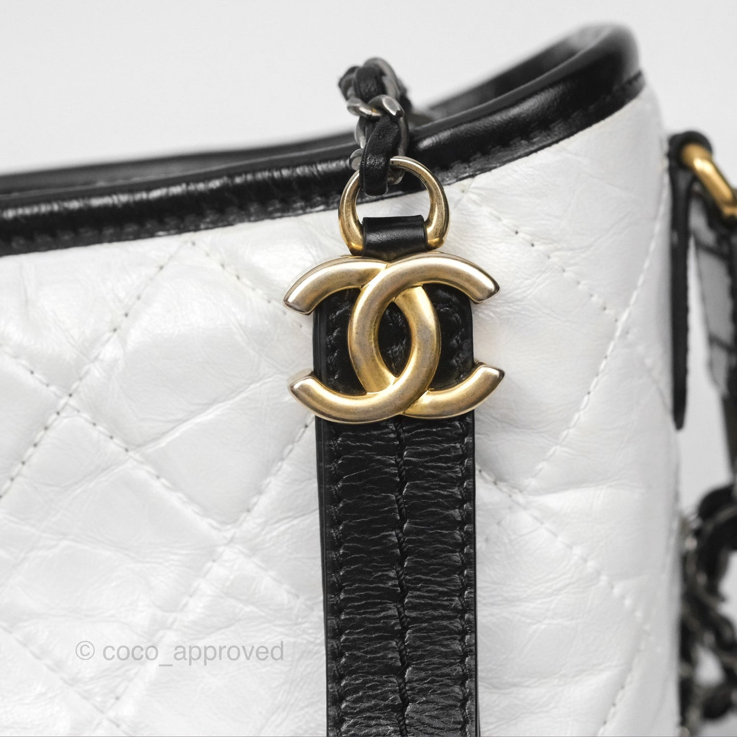 Chanel Small Gabrielle Hobo Quilted Black White Aged Calfskin