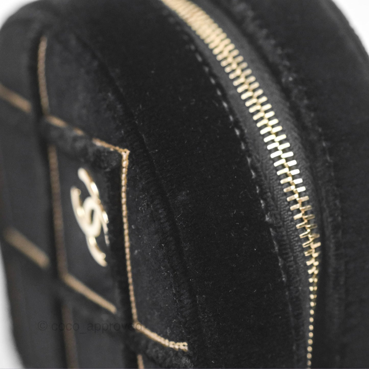 Chanel Quilted Round Clutch With Chain Black Velvet Gold Hardware