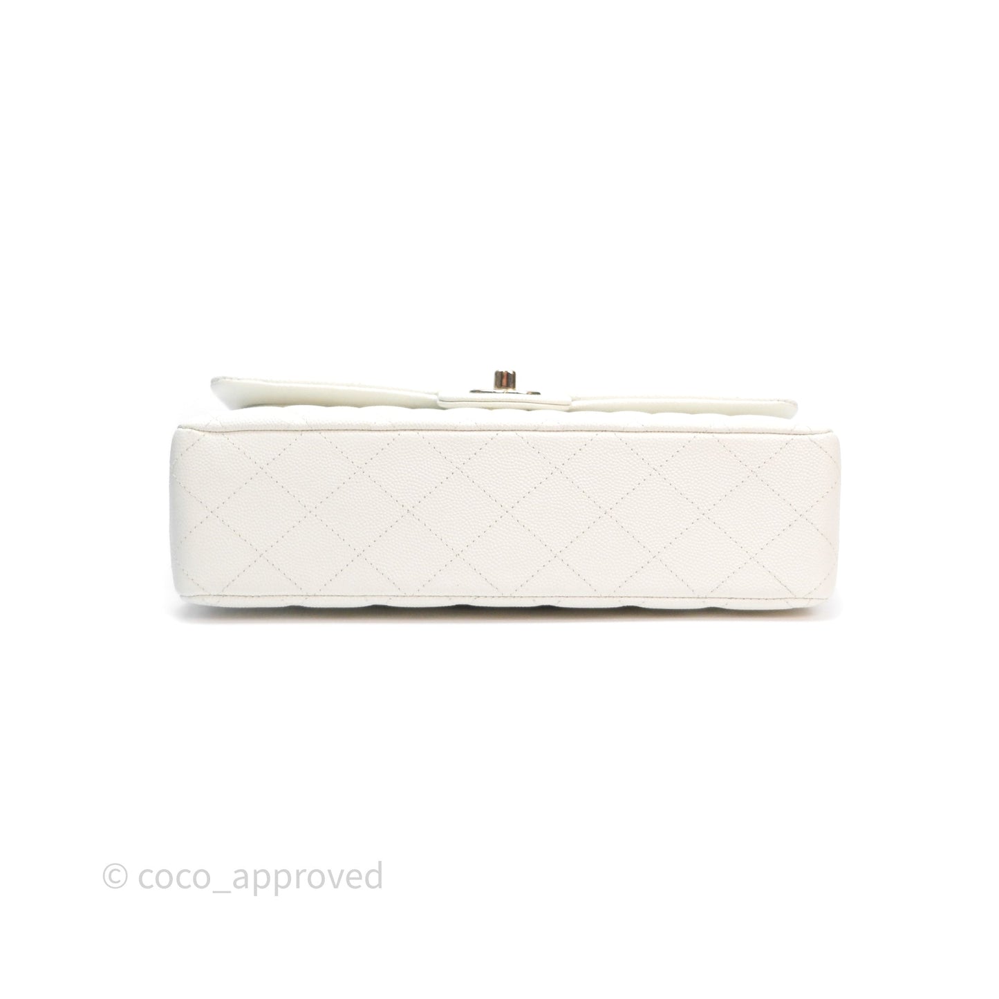 Chanel M/L Medium Classic Flap Quilted White Caviar Gold Hardware