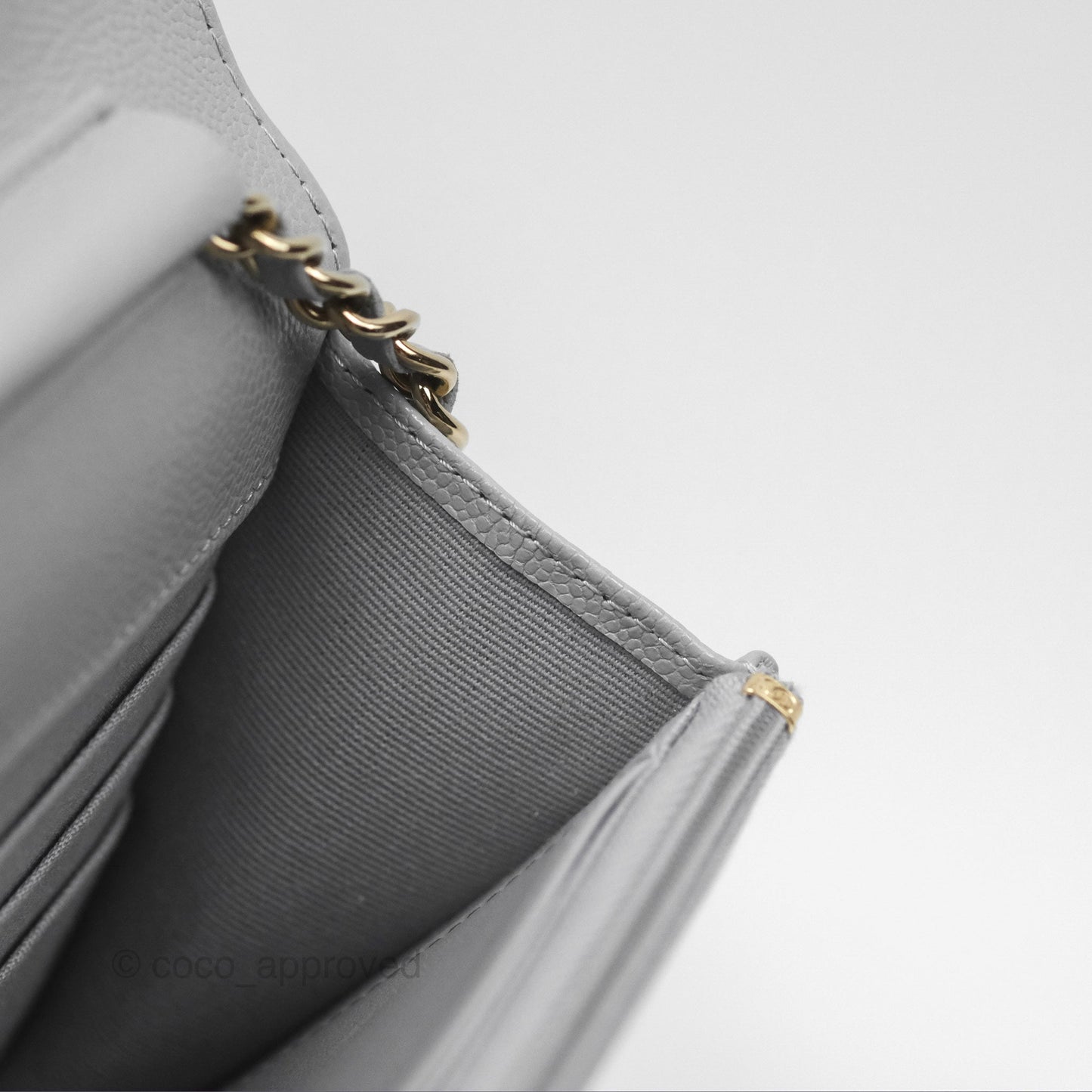 Chanel Quilted Classic Wallet on Chain WOC Grey Caviar Gold Hardware