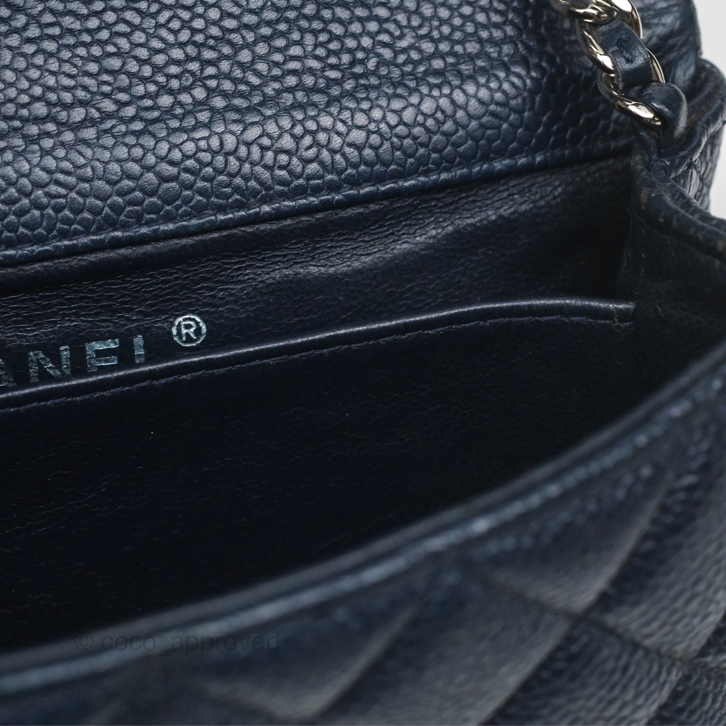 Chanel Quilted Extra Mini Rectangular Flap Dark Navy Caviar Silver Hardware