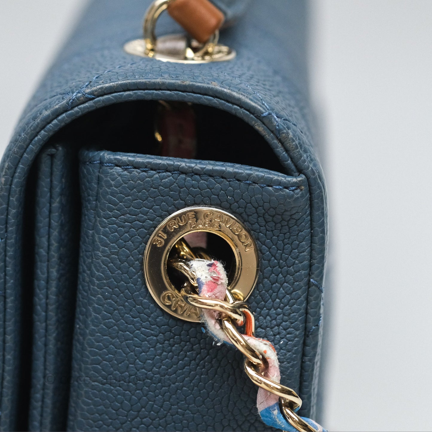 Chanel Medium Cuba Top Handle Flap Bag Blue Caviar Gold Hardware