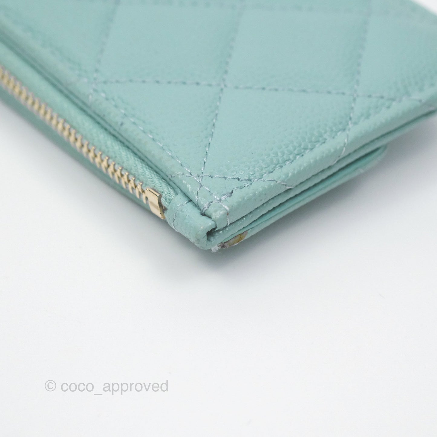 Chanel Quilted Zip Flap Card Holder Tiffany Blue Caviar Gold Hardware