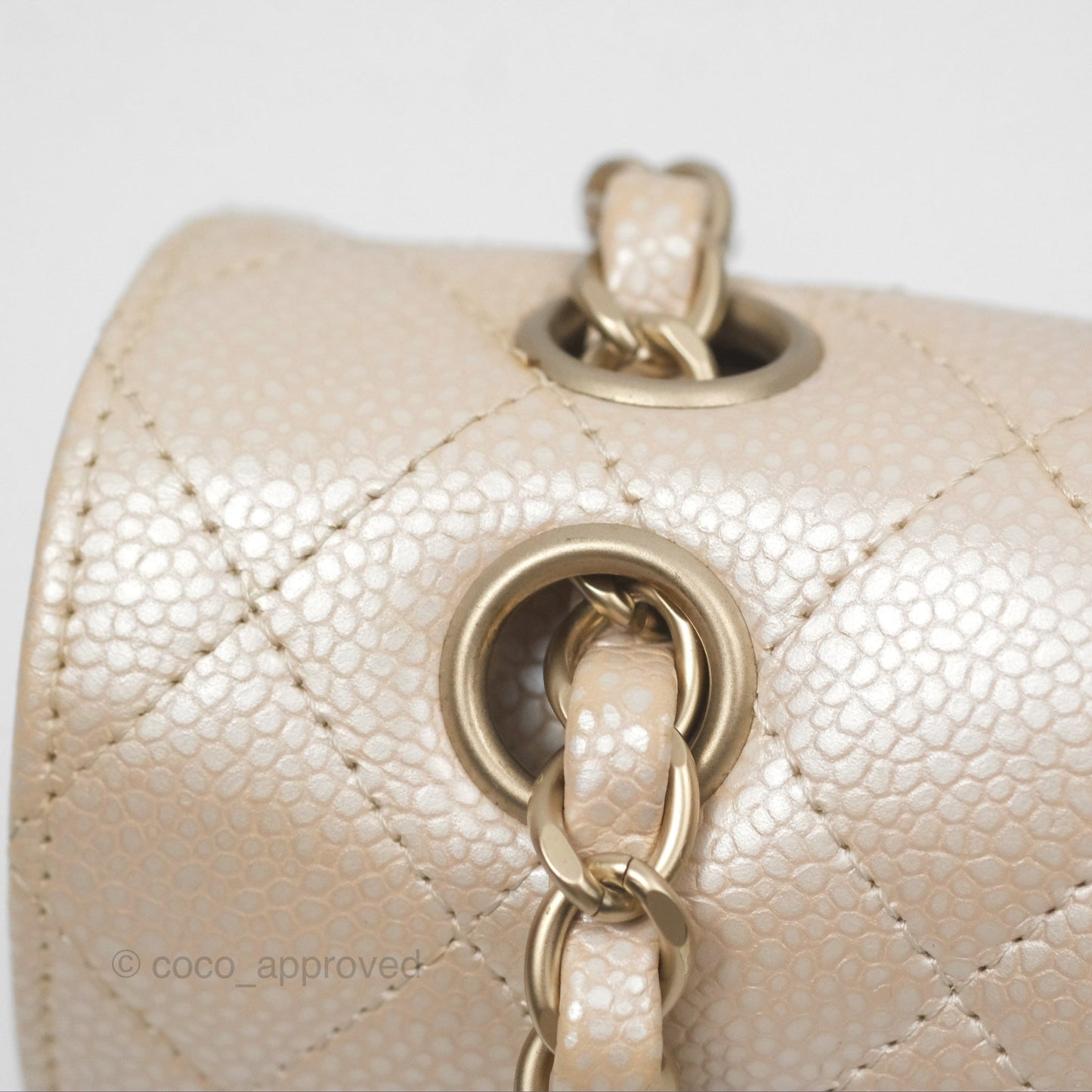 Chanel Classic M/L Medium Double Flap Iridescent Pearly Caviar Aged Gold Hardware⁣⁣