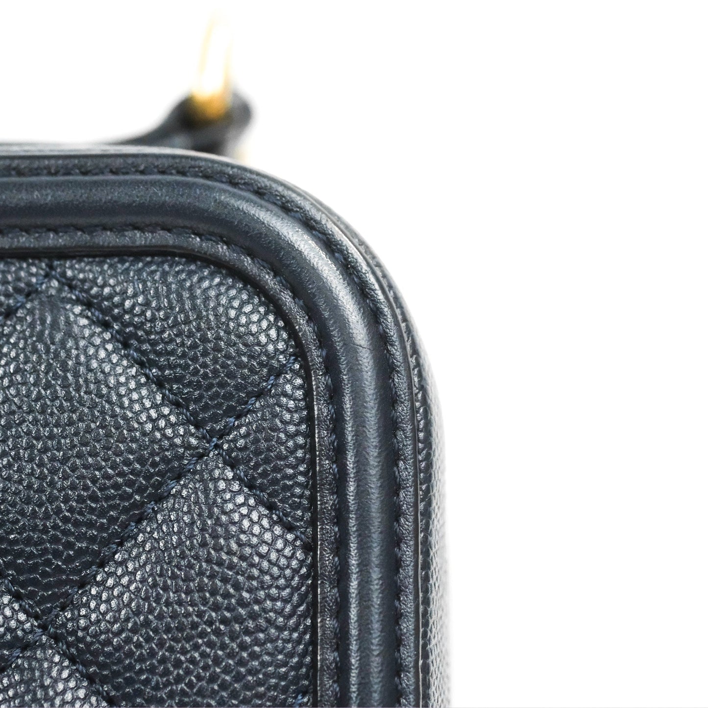 Chanel Quilted Medium CC Filigree Vanity Case Dark Navy Caviar Gold Hardware