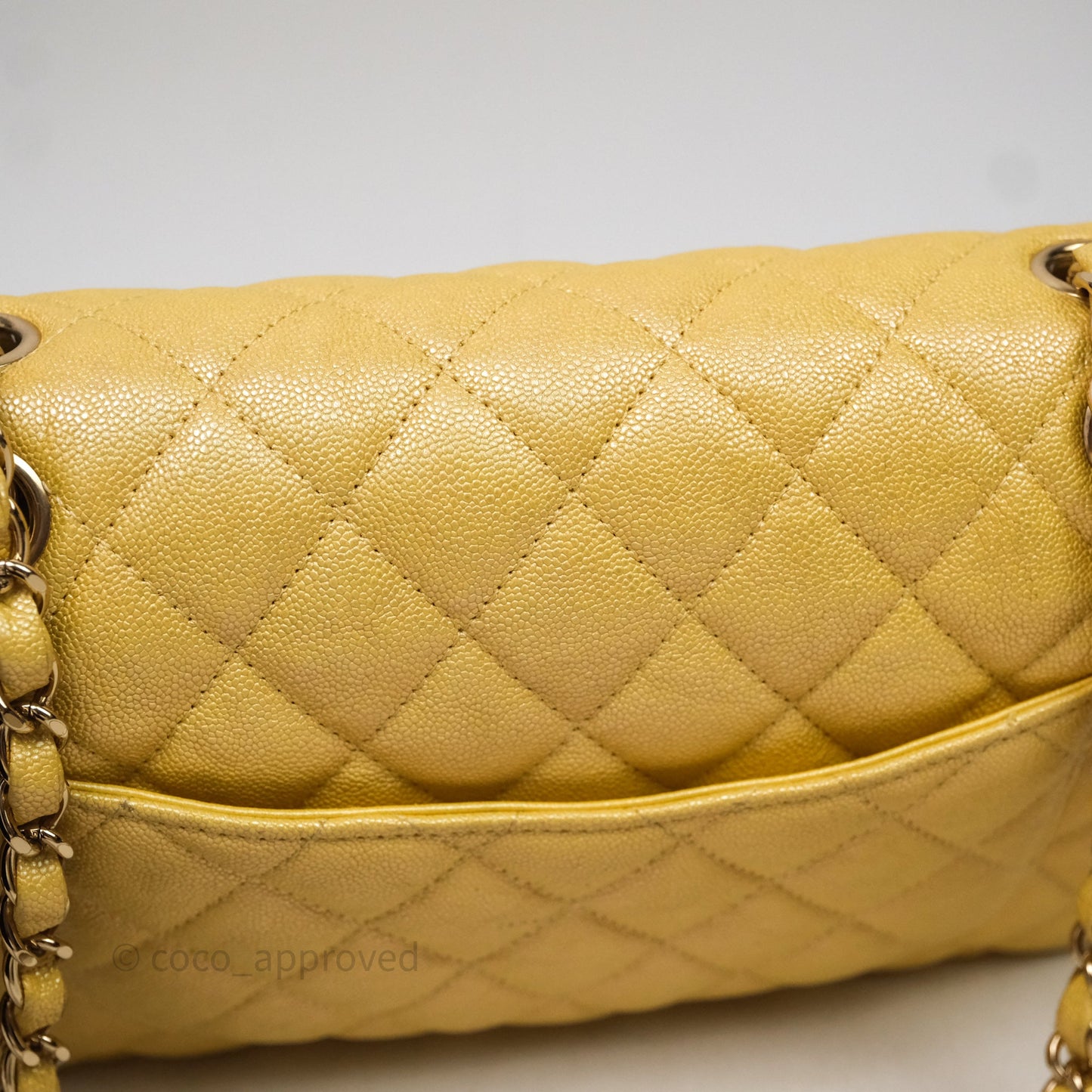 Chanel Small Classic Quilted Flap Iridescent Yellow Caviar Gold Hardware