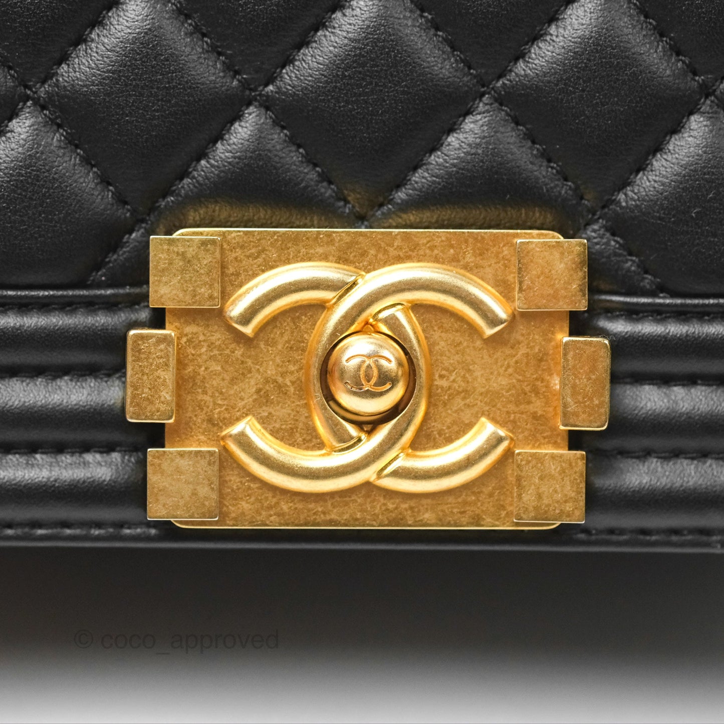 Chanel Small Boy Quilted Black Calfskin Aged Gold Hardware