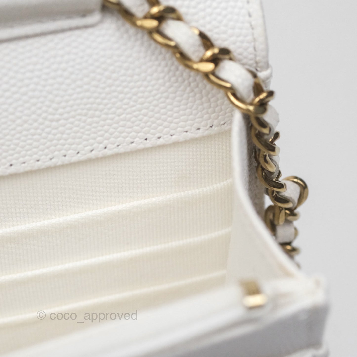 Chanel Quilted Classic Wallet on Chain WOC White Caviar Gold Hardware