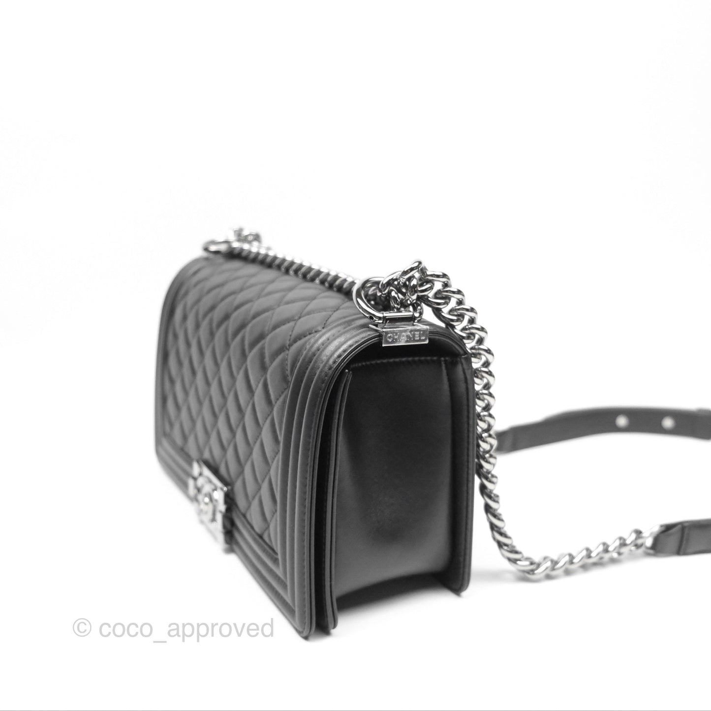 Chanel Medium Boy Quilted Black Calfskin Dark Silver Hardware