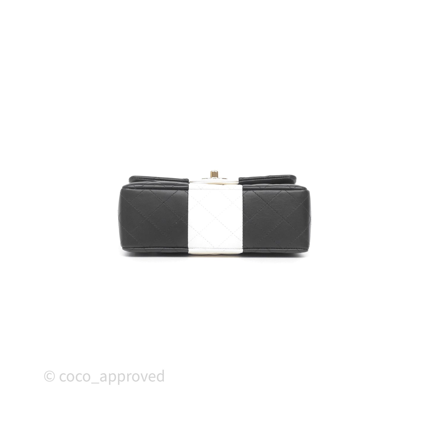 Chanel Mini Rectangular Flap Quilted Black White Lambskin Gold Hardware