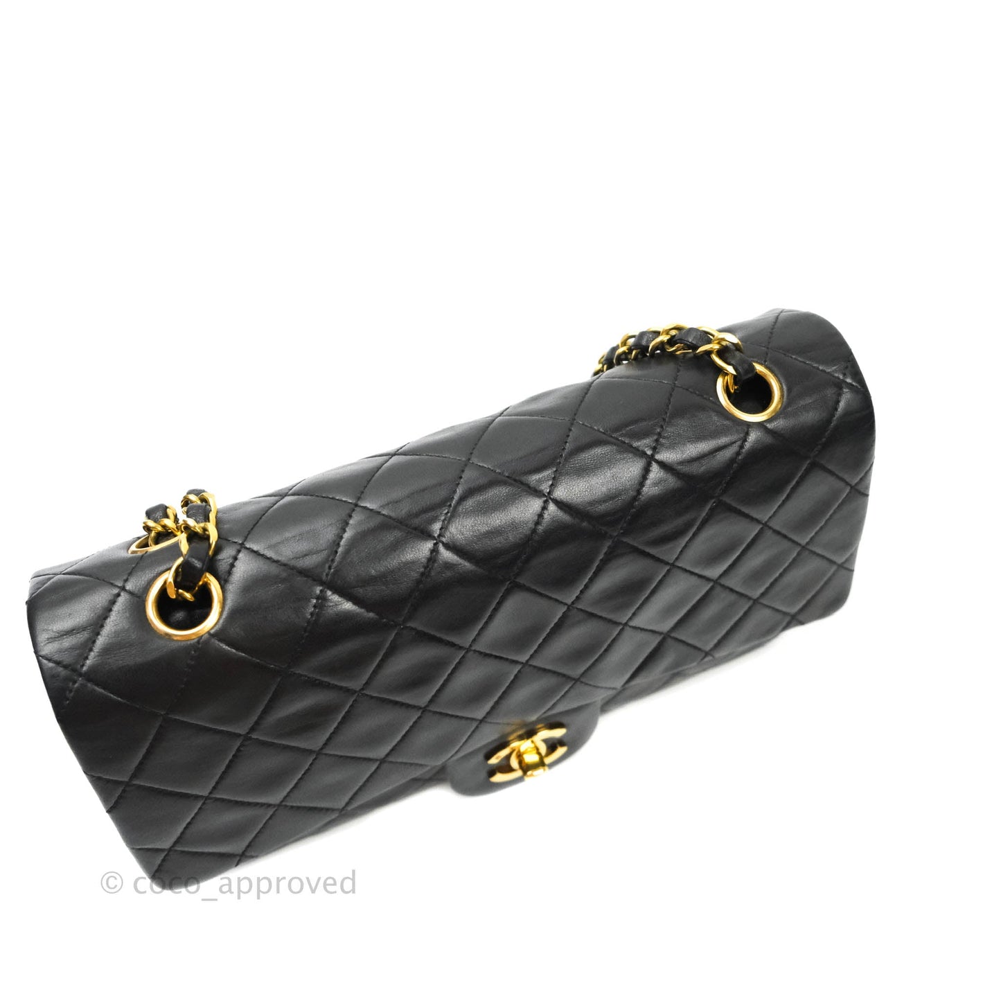Chanel Vintage M/L Lambskin Medium Double Flap Bag Black 24K Gold Hardware