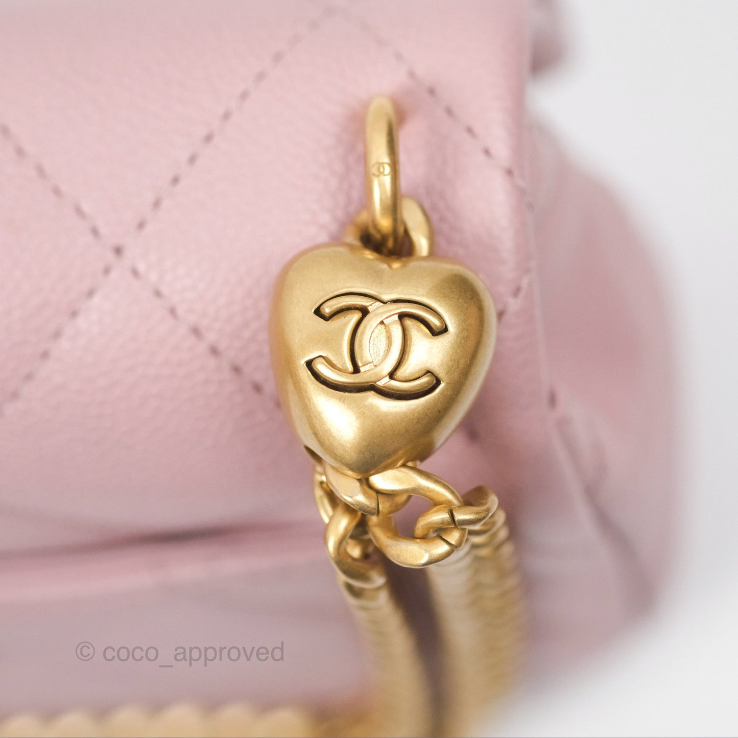 Chanel Mini Flap Bag Heart Adjustable Chain Dusty Pink Caviar Aged Gold Hardware