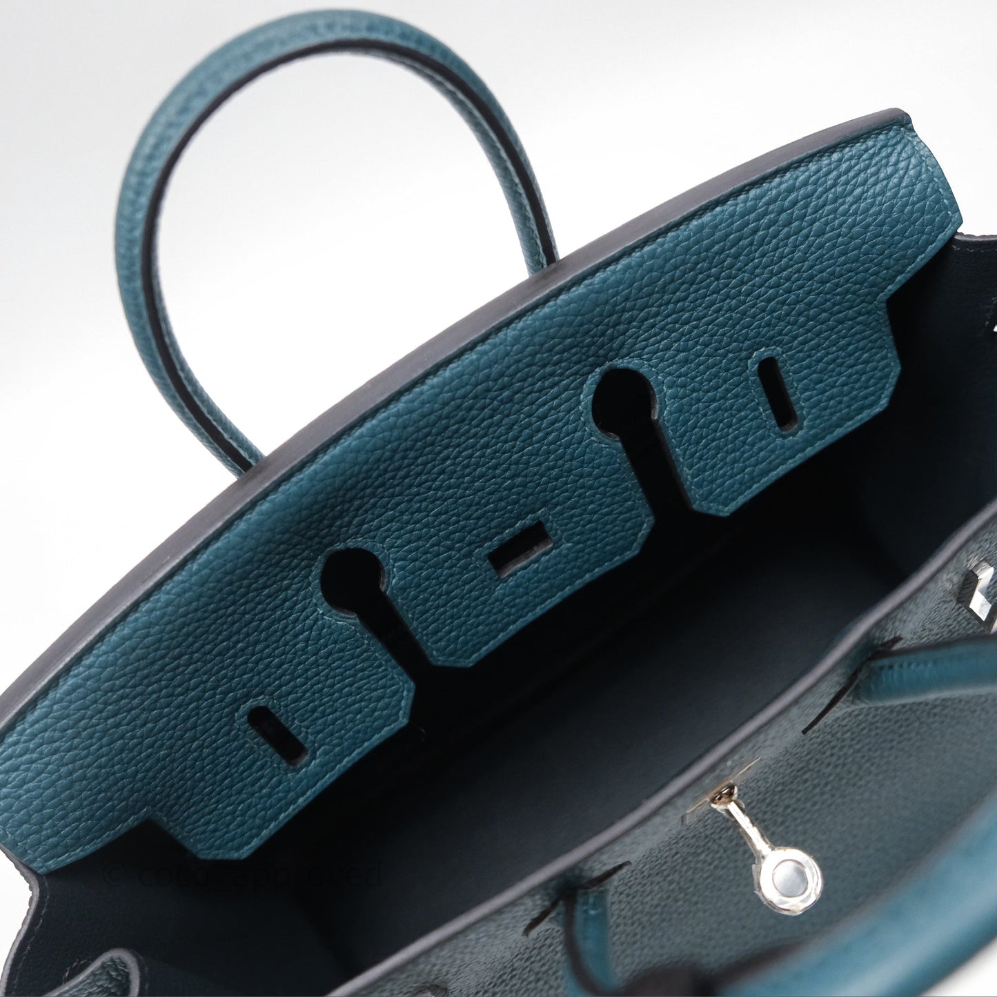 Hermès Birkin 25 Retourne Vert Bosphore W0 / Bleu Océan Z7 Togo Palladium Hardware
