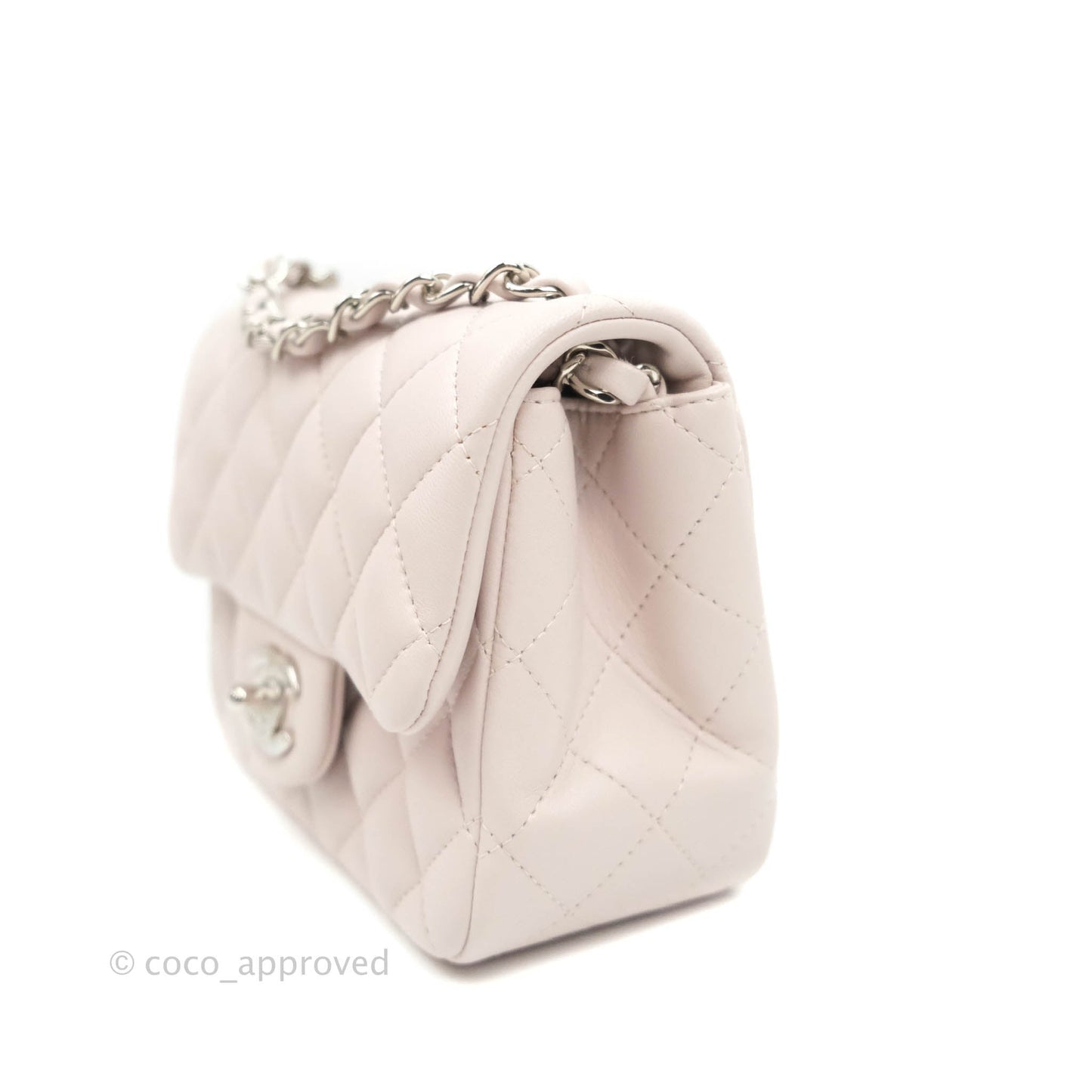 Chanel Quilted Mini Square Light Lilac Pink Lambskin Silver Hardware