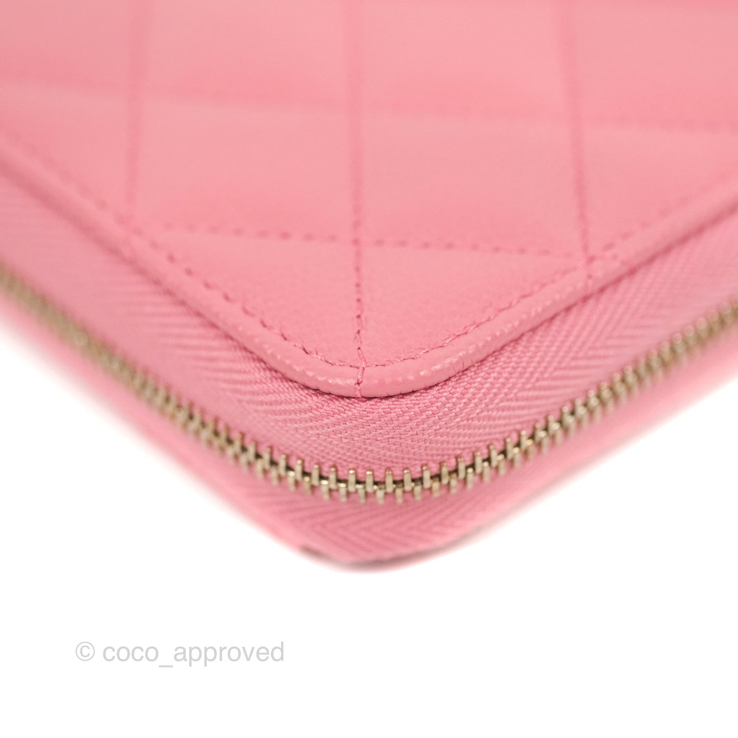 Chanel Classic Zip Long Wallet Quilted Pink Caviar Gold Hardware
