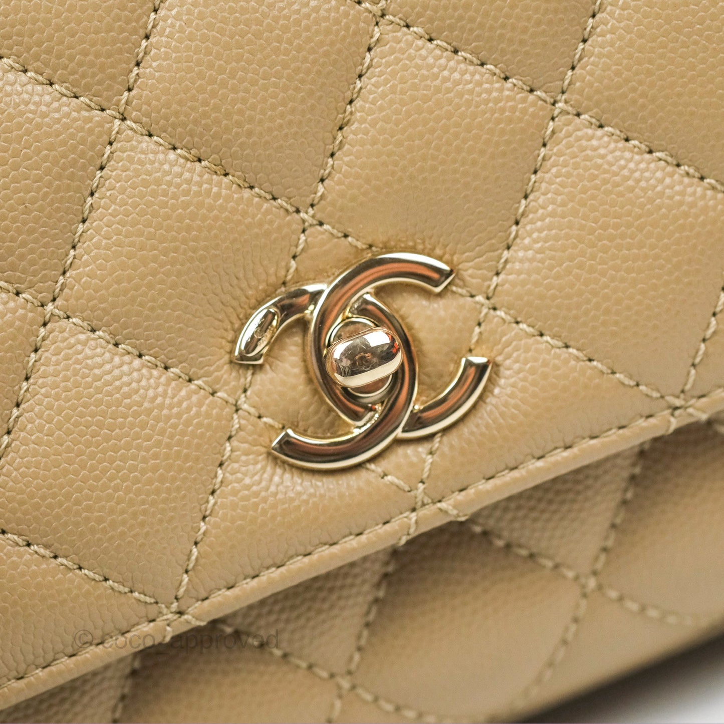 Chanel Mini Coco Handle Quilted Dark Beige Caviar Gold Hardware