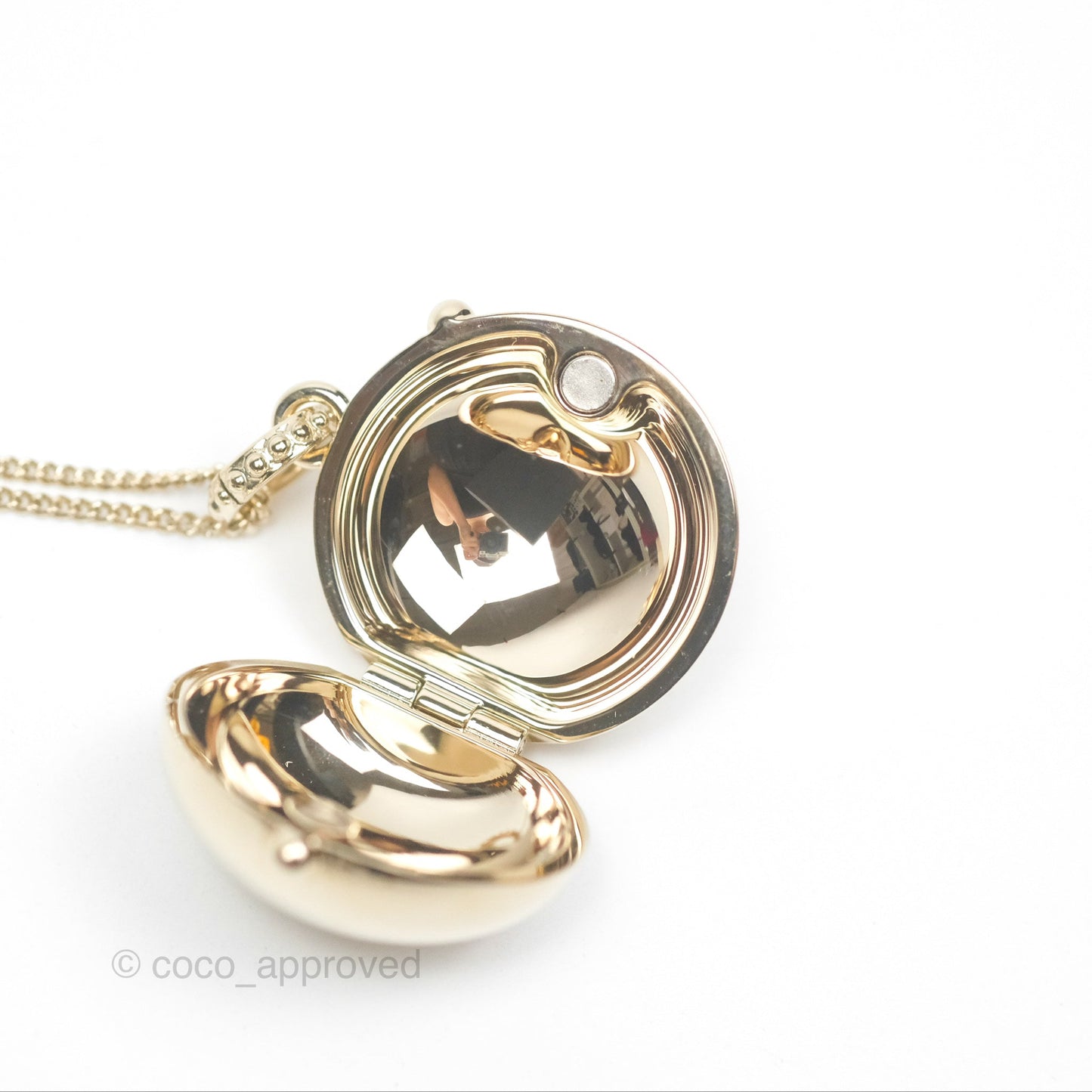 Chanel CC Sphere Locket Necklace Gold Tone 21S