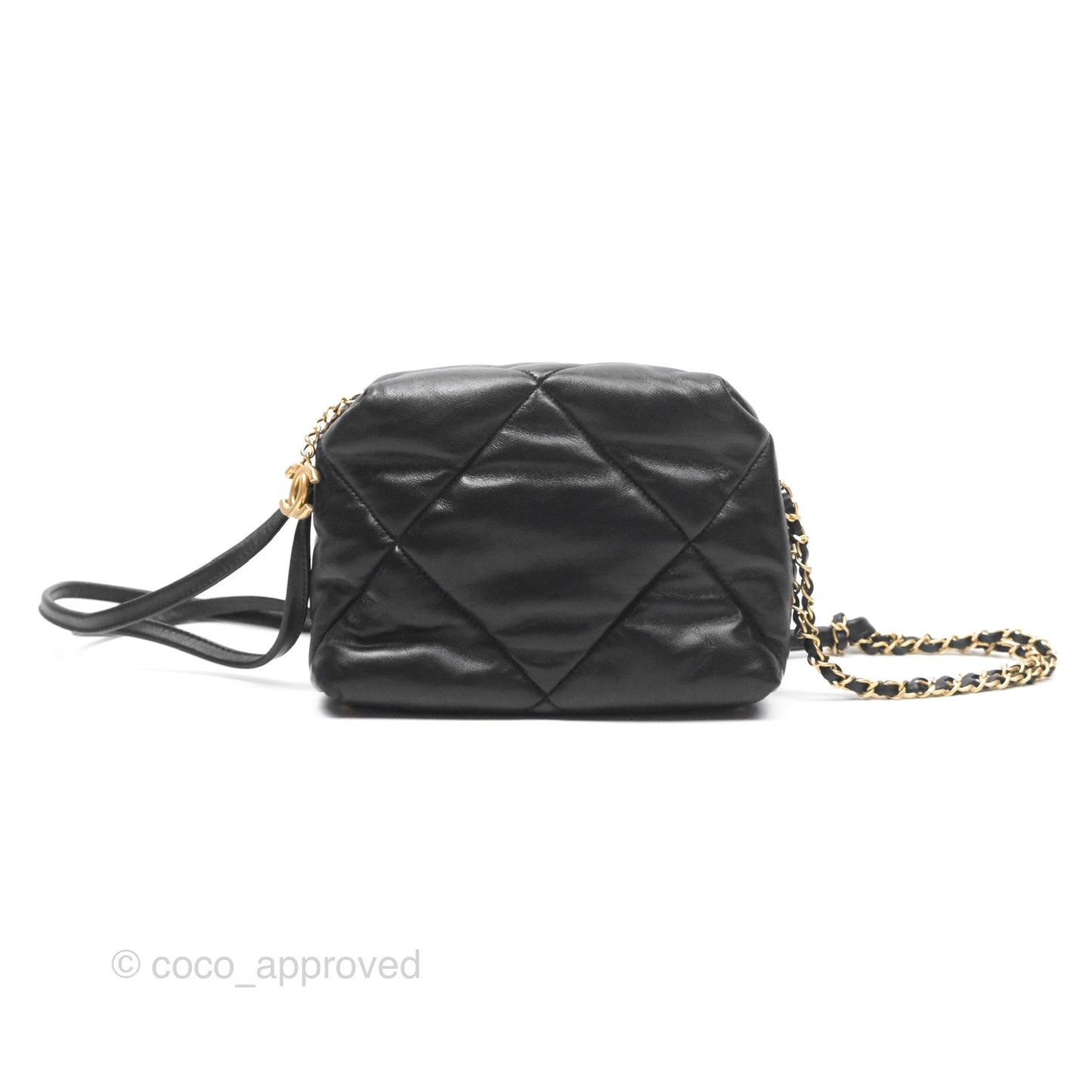 Chanel Small Quilted Bowling Bag Black Lambskin Aged Gold Hardware